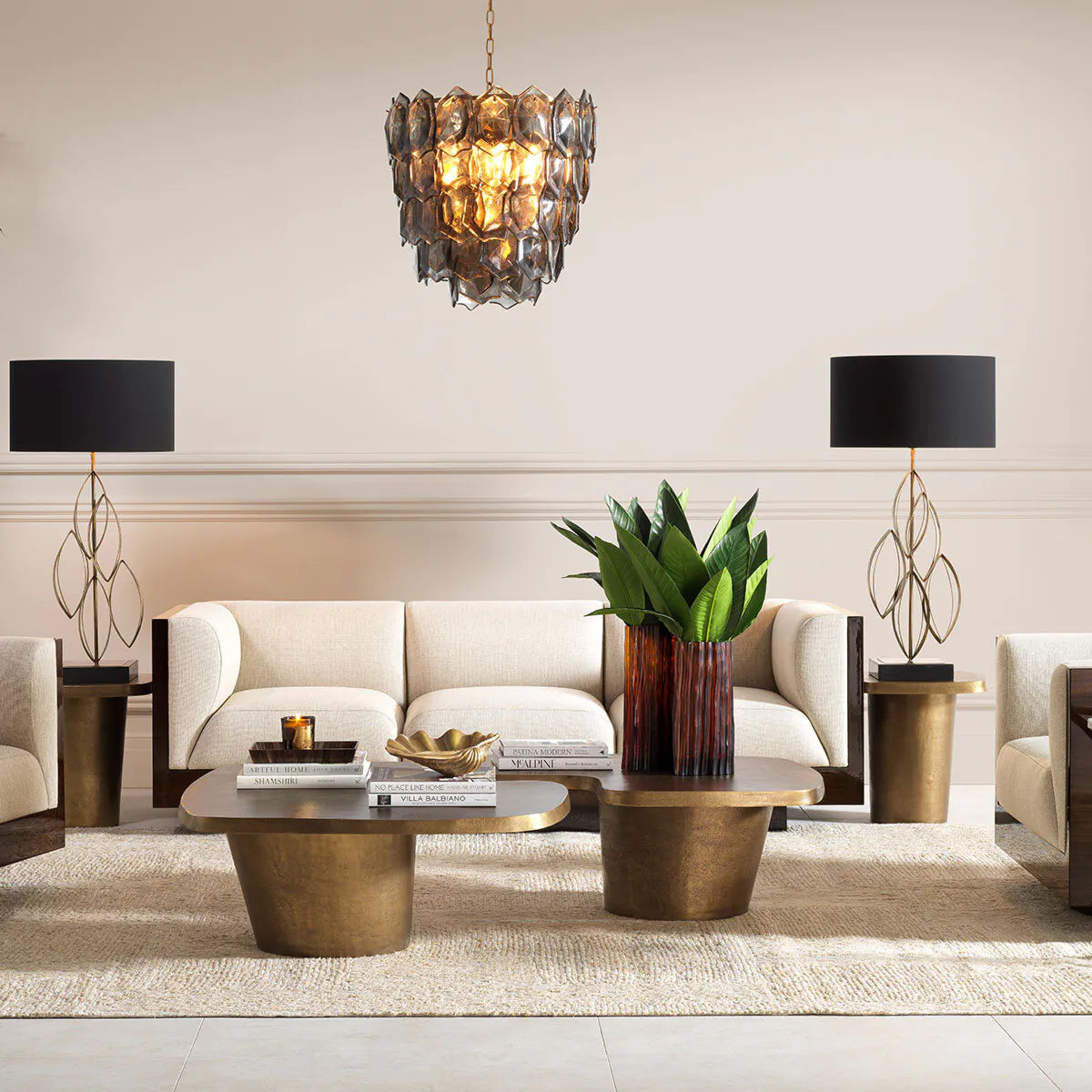 Sofa SEBASTIAN kremfarben mit Eukalyptusfurnier