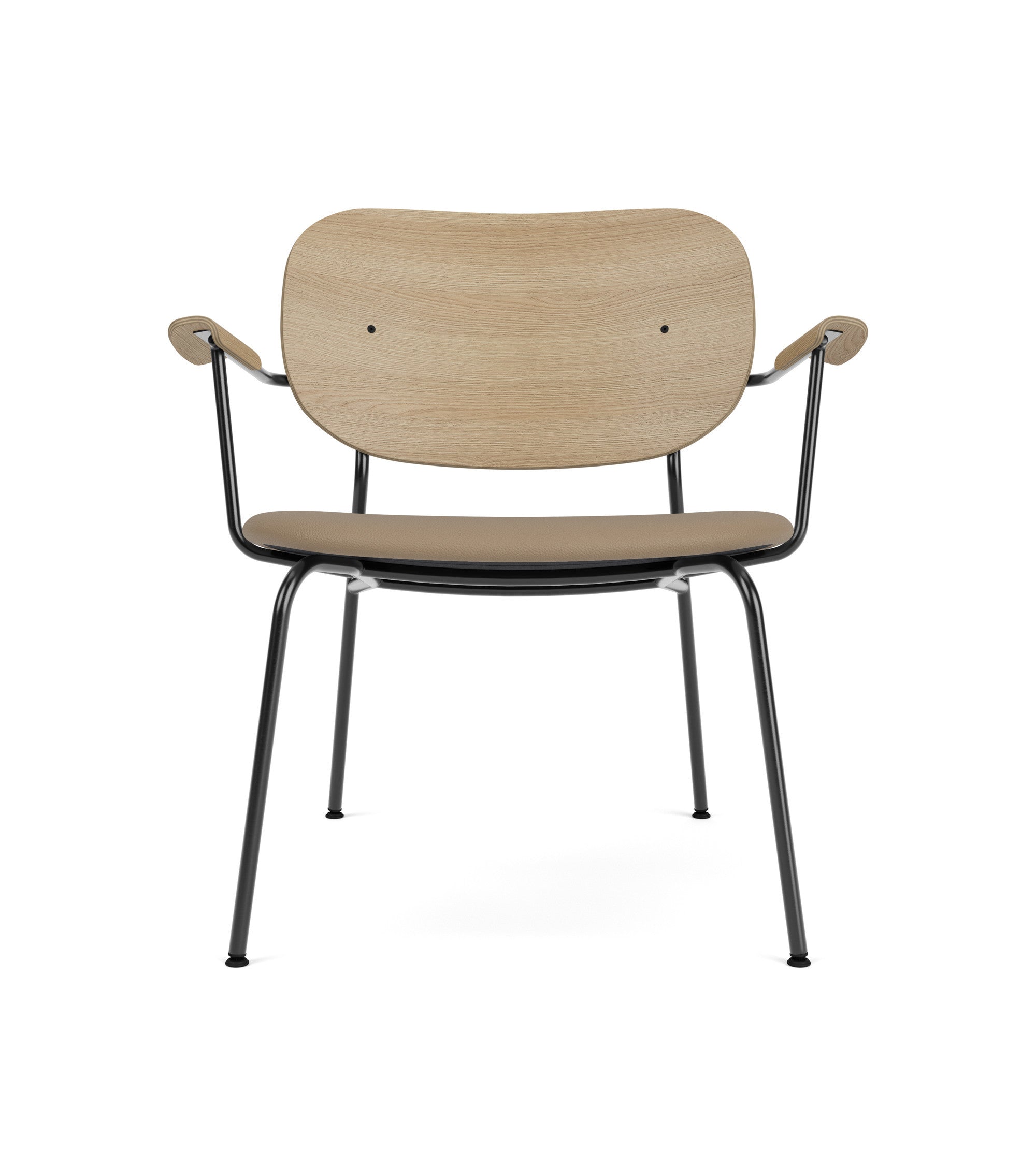 Beige armchair with oak backrest