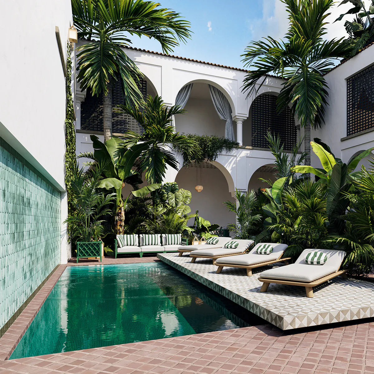 Sofa 3-sitzige Außen OCEAN CLUB grün mit gebrochenem Weiß