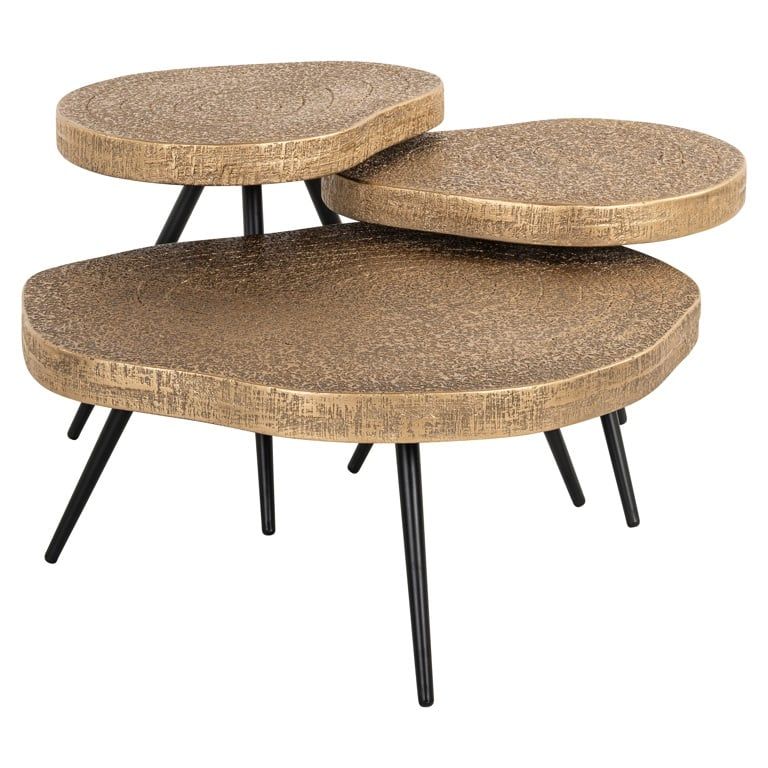 Set von Couchtischen SYMBA antikgold mit schwarzem Gestell