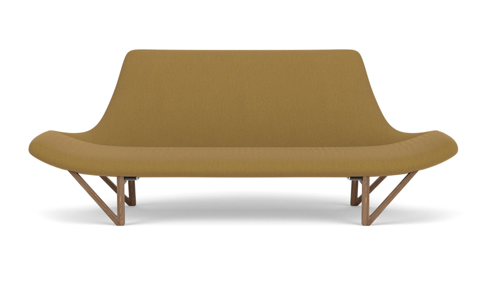 Sofa PAGODE senfgelb mit Nussbaumfuß