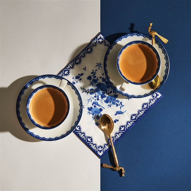 Tassen-Set mit Untertasse DELFTWARE weiß mit blauem Muster