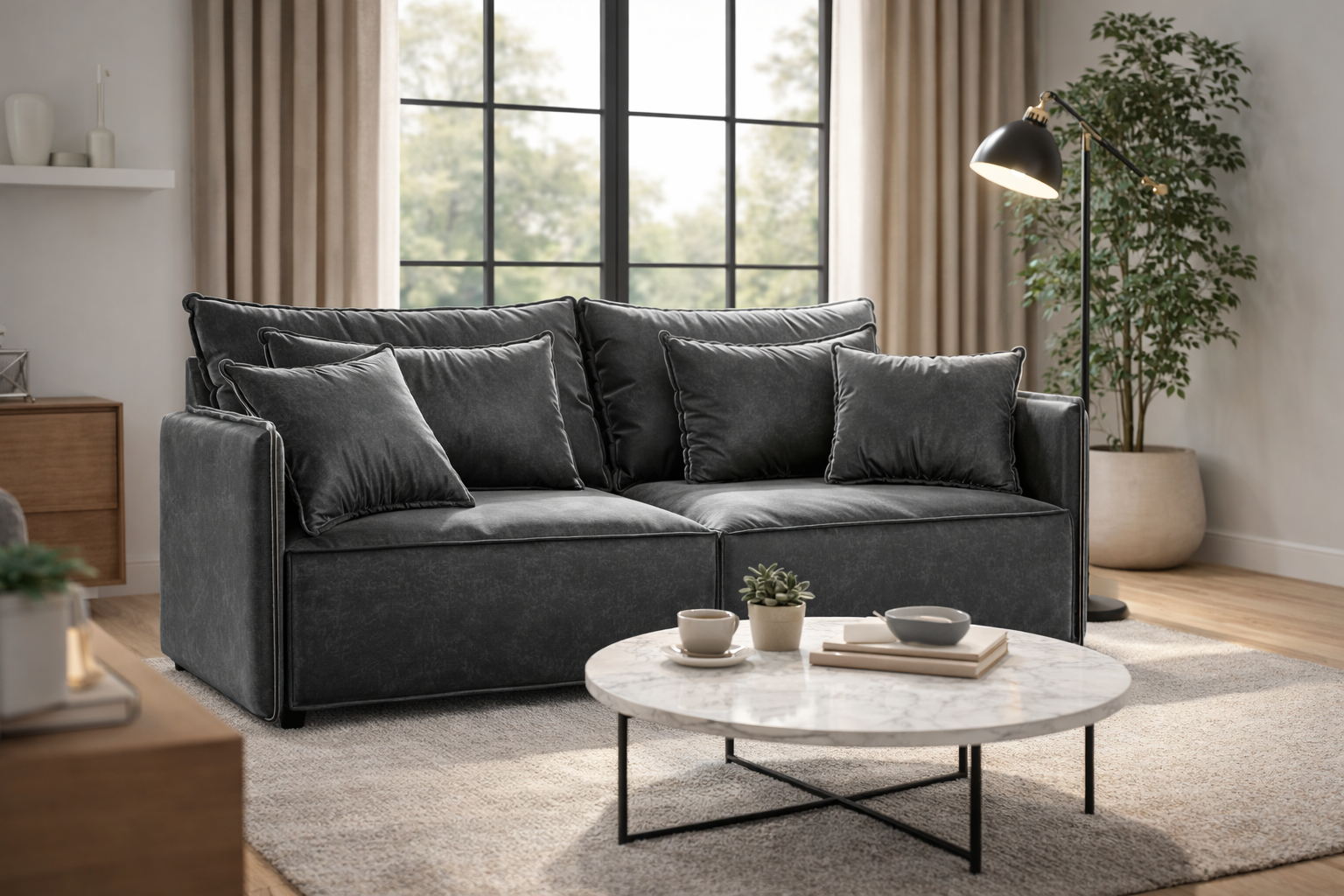 Velvet sofa with sleeping function FABIEN gray