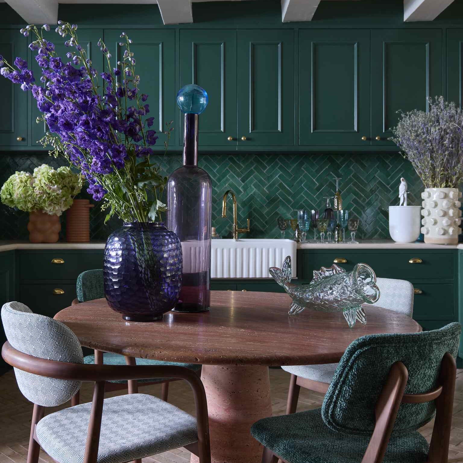 Glasvase HONEYCOMB dunkelviolett