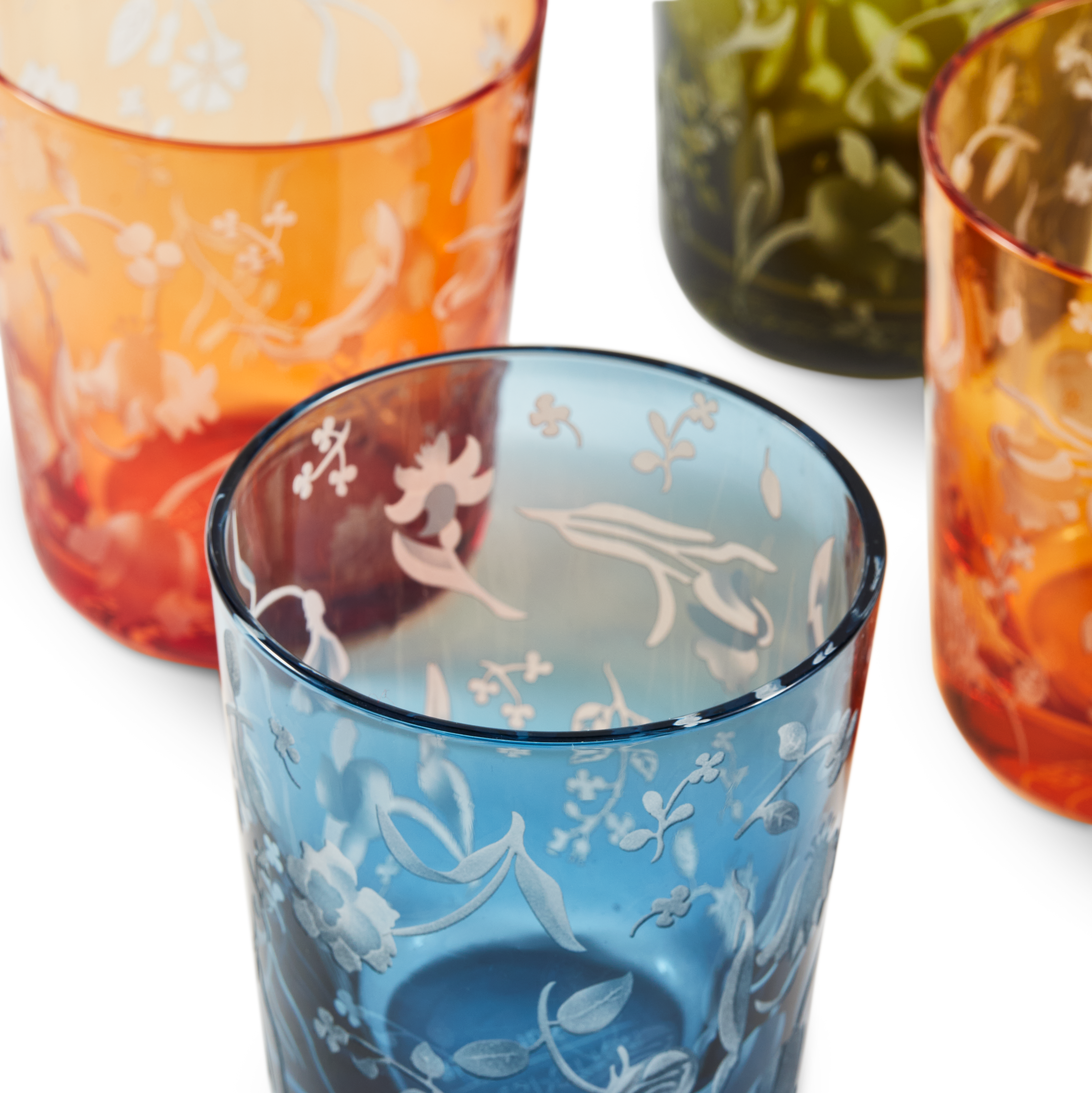 SCATTERED FLOWERS Orange Glasses Set with Sandblasted Pattern