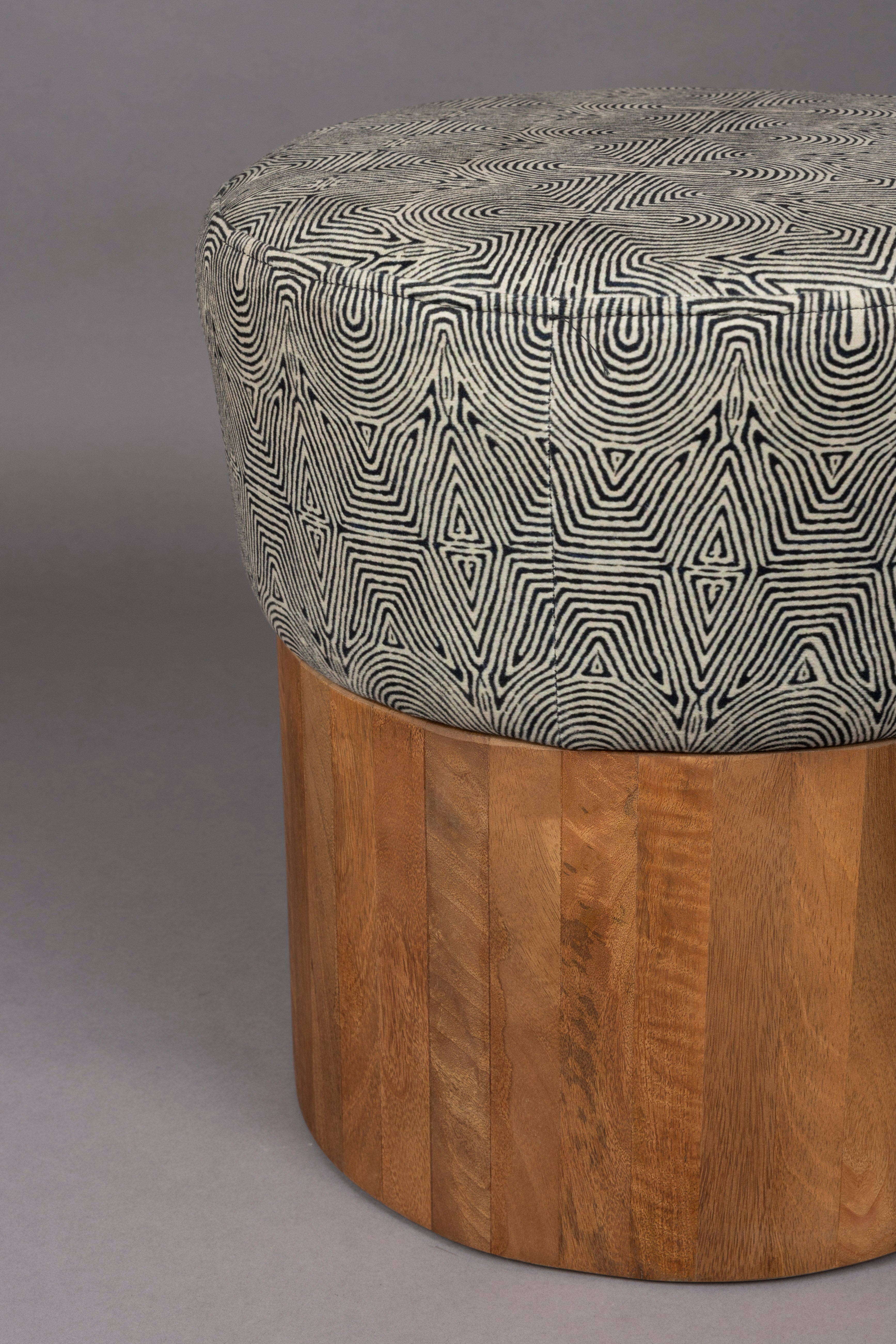 Hocker FRAGMENT aus Mangoholz mit schwarzem Muster