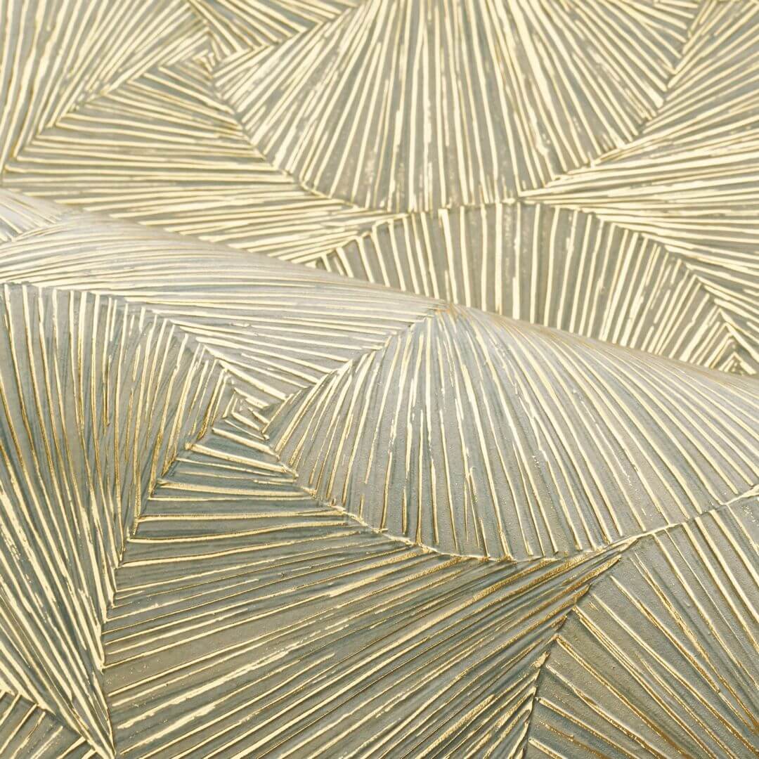 Metallic textured wallpaper with a plant leaf motif SONGKET - OPALINE/DORÉ pearl with gold
