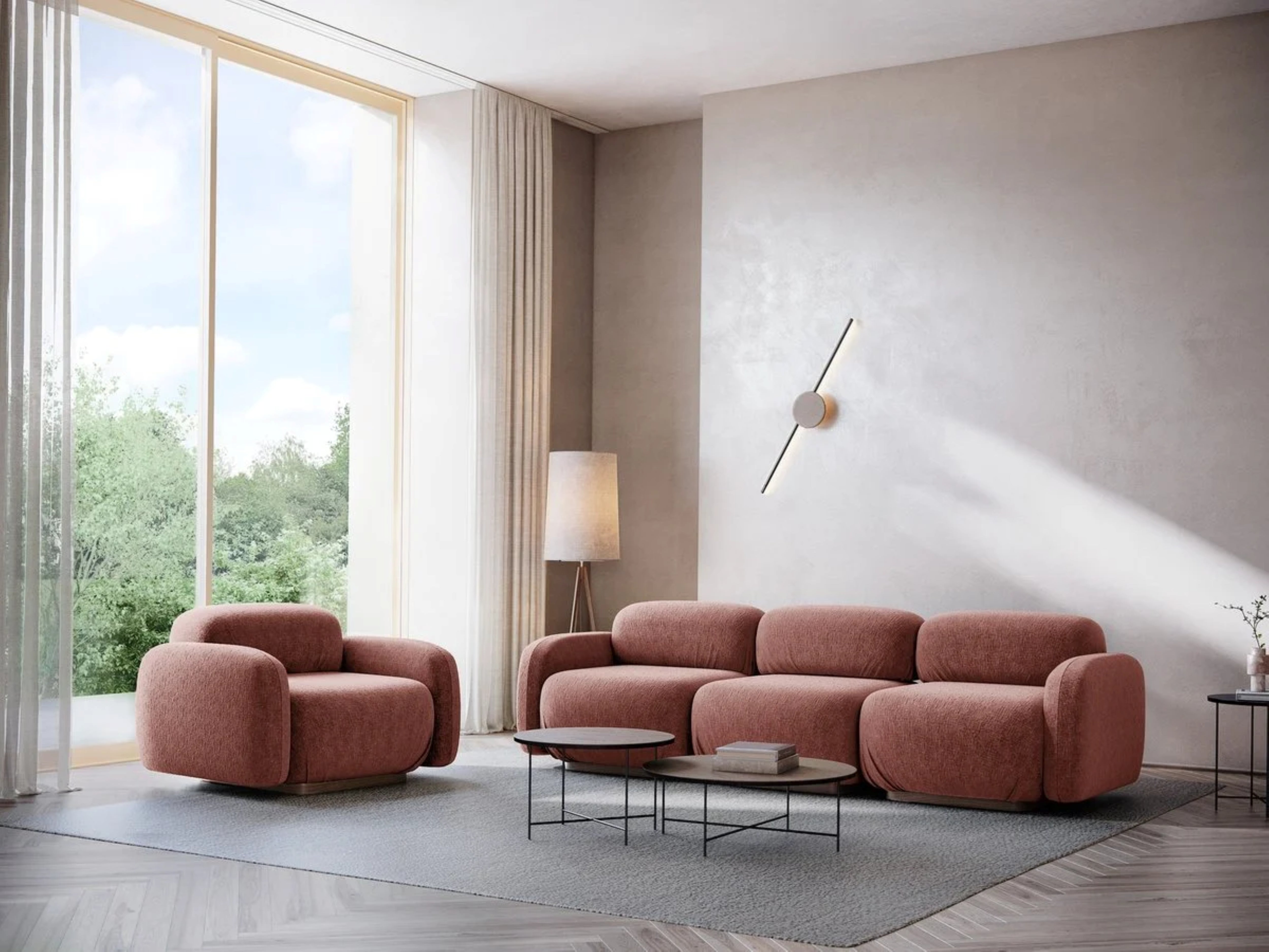 Modulares 3-Sitzer Sofa AILANI Terrakotta Boucle