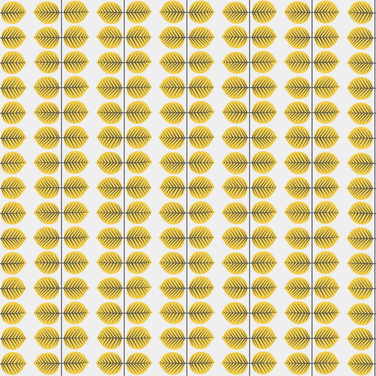 Wallpaper with a plant leaf pattern BERSÅ white with yellow