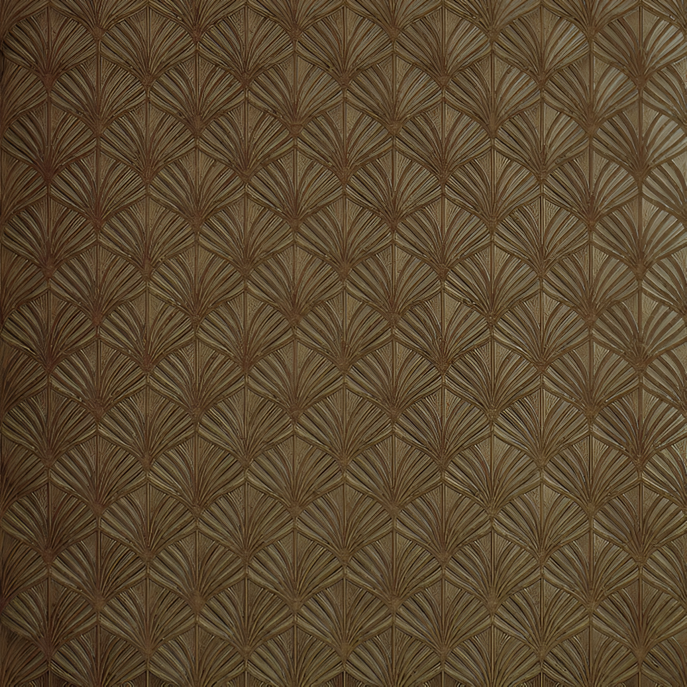 Metallic structural wallpaper with a plant leaf motif NEREIDES - BRUN PATINÉ brown with patina