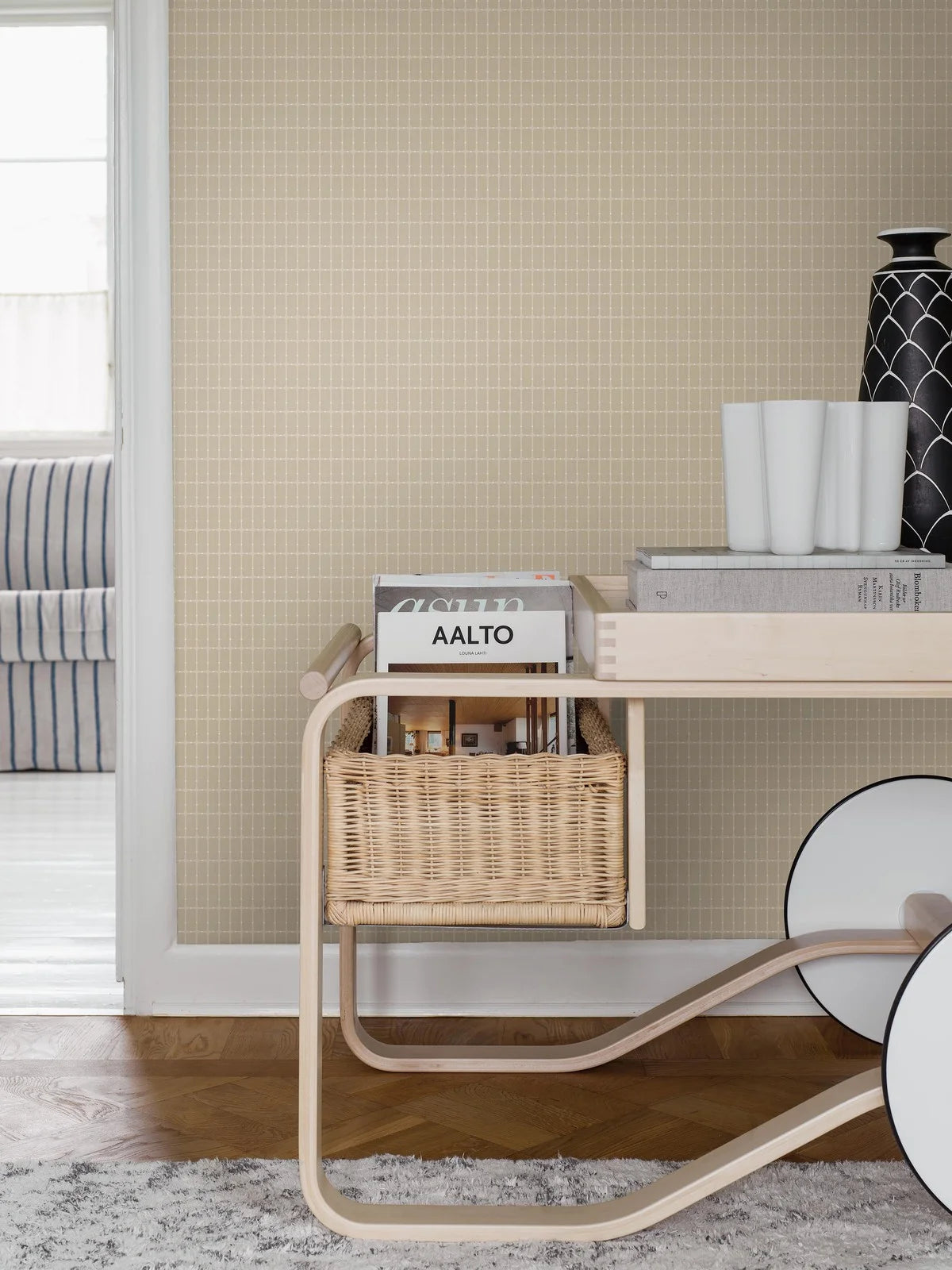 Non-woven paper wallpaper with a checkered pattern ALVAR AALTO M.I.T sandy beige