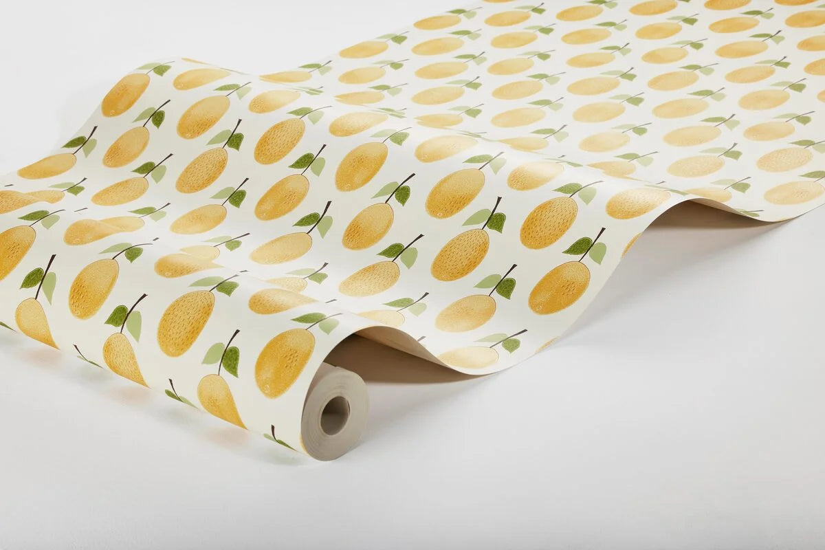 Tapete mit pflanzlichem Motiv von PRUNUS in Weiß mit Gelb