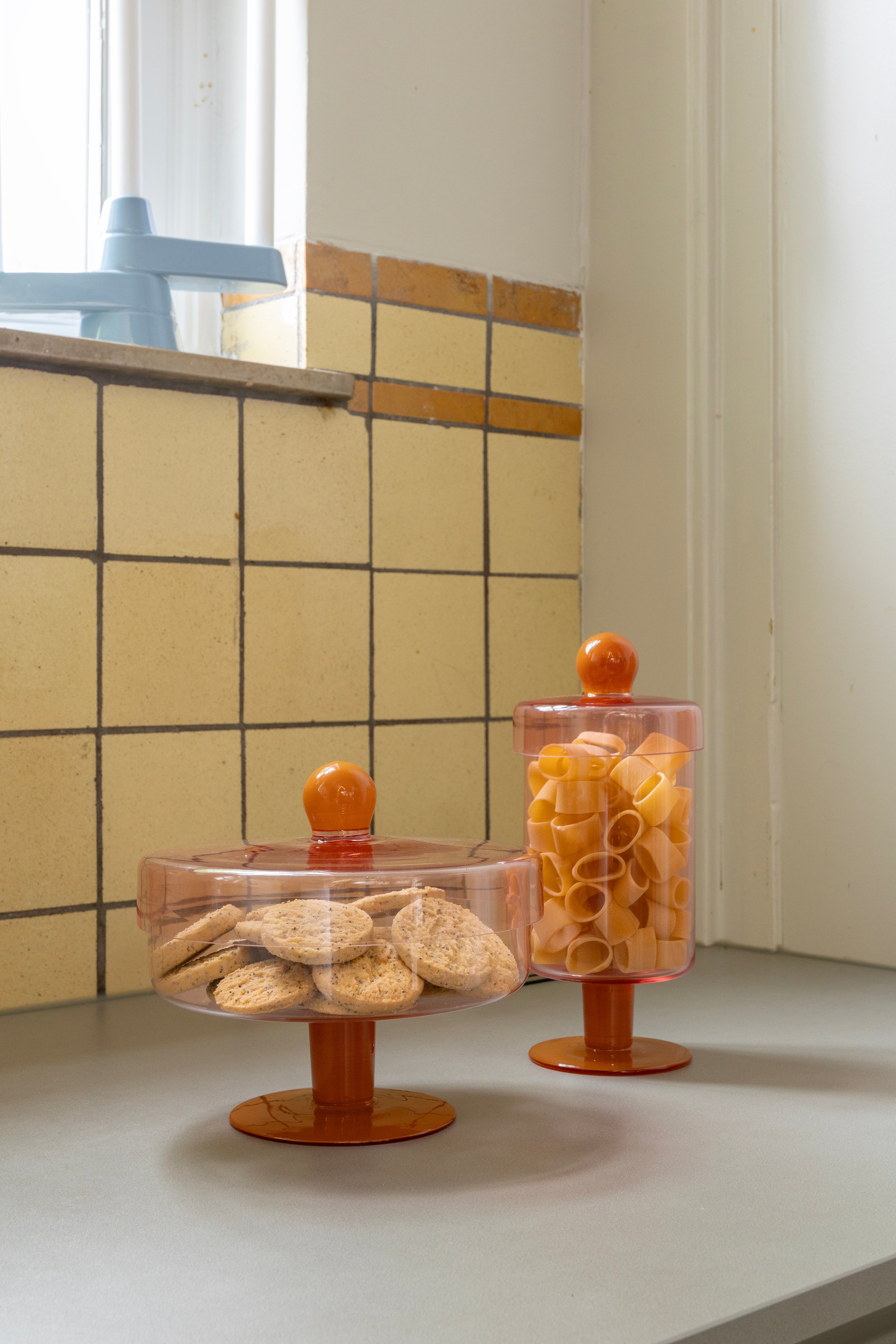 DUO TALL glass container pink with orange