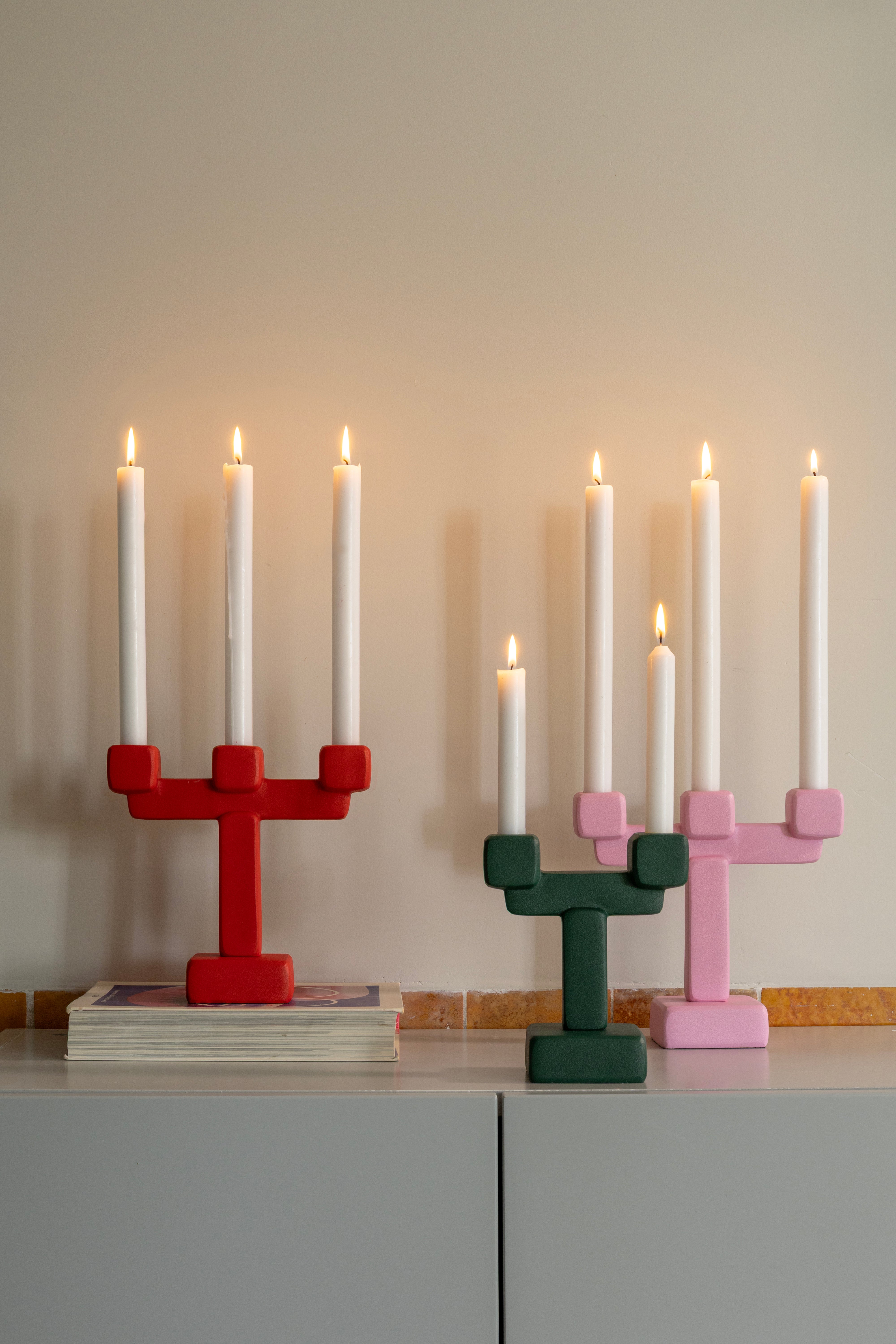 Dreiflügeliger Kerzenhalter CHUNK rosa