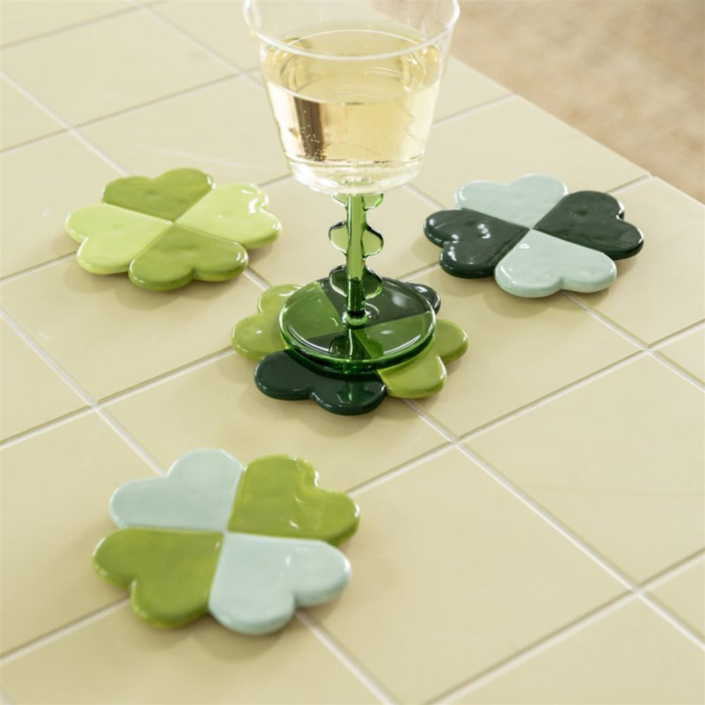 Lucky Clover Coaster Set Green