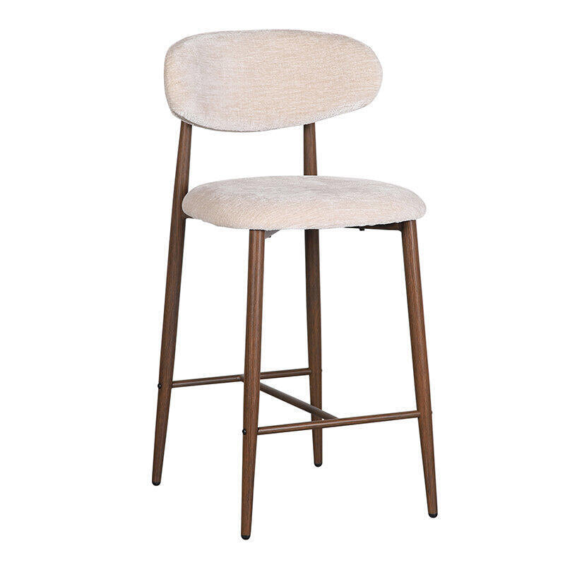 Beige JAPANDI Stool with Dark Wooden Base