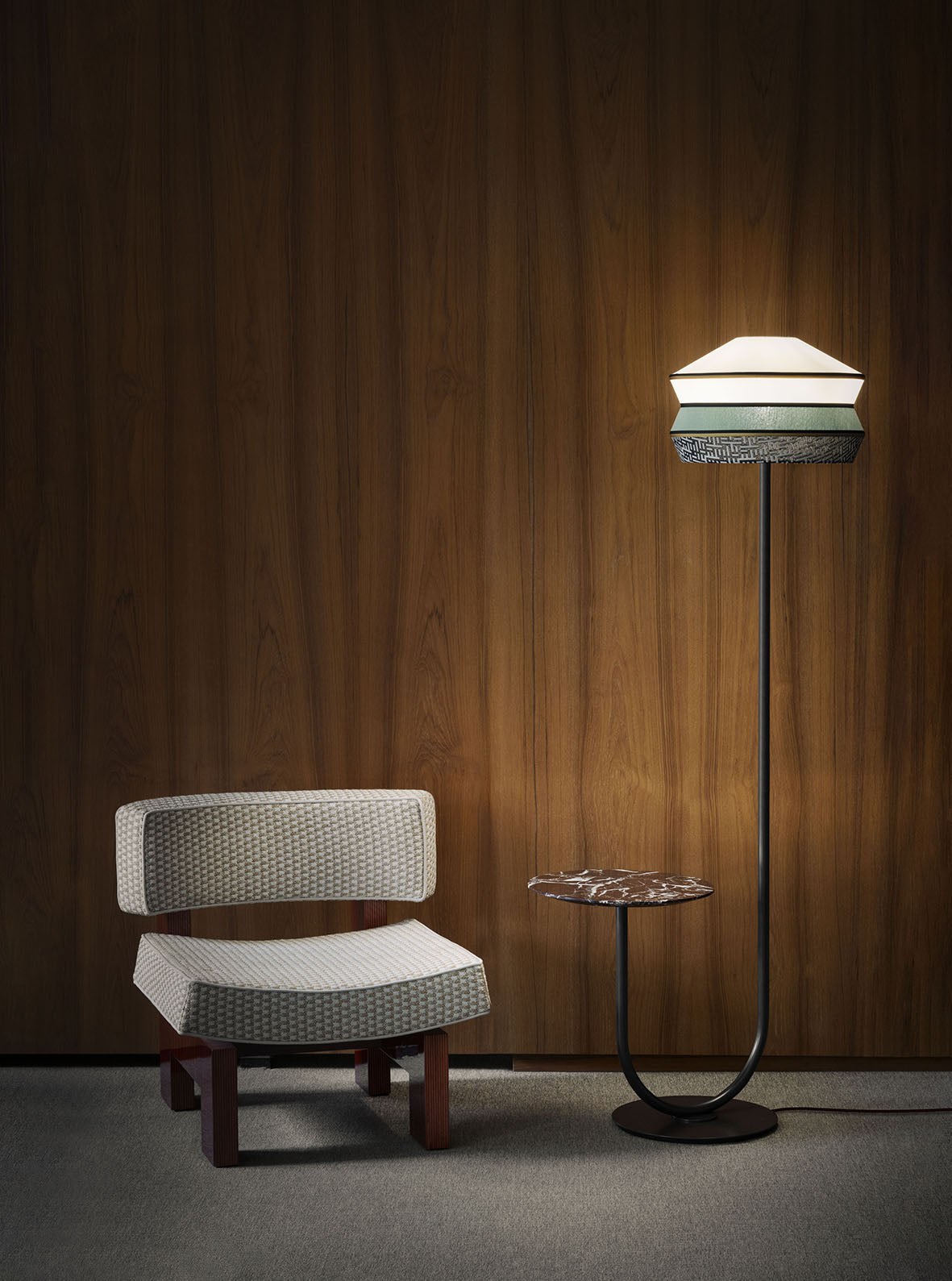 Lampe mit Tisch CALYPSO ANTIGUA mintgrün mit bordeauxfarbenem Marmor