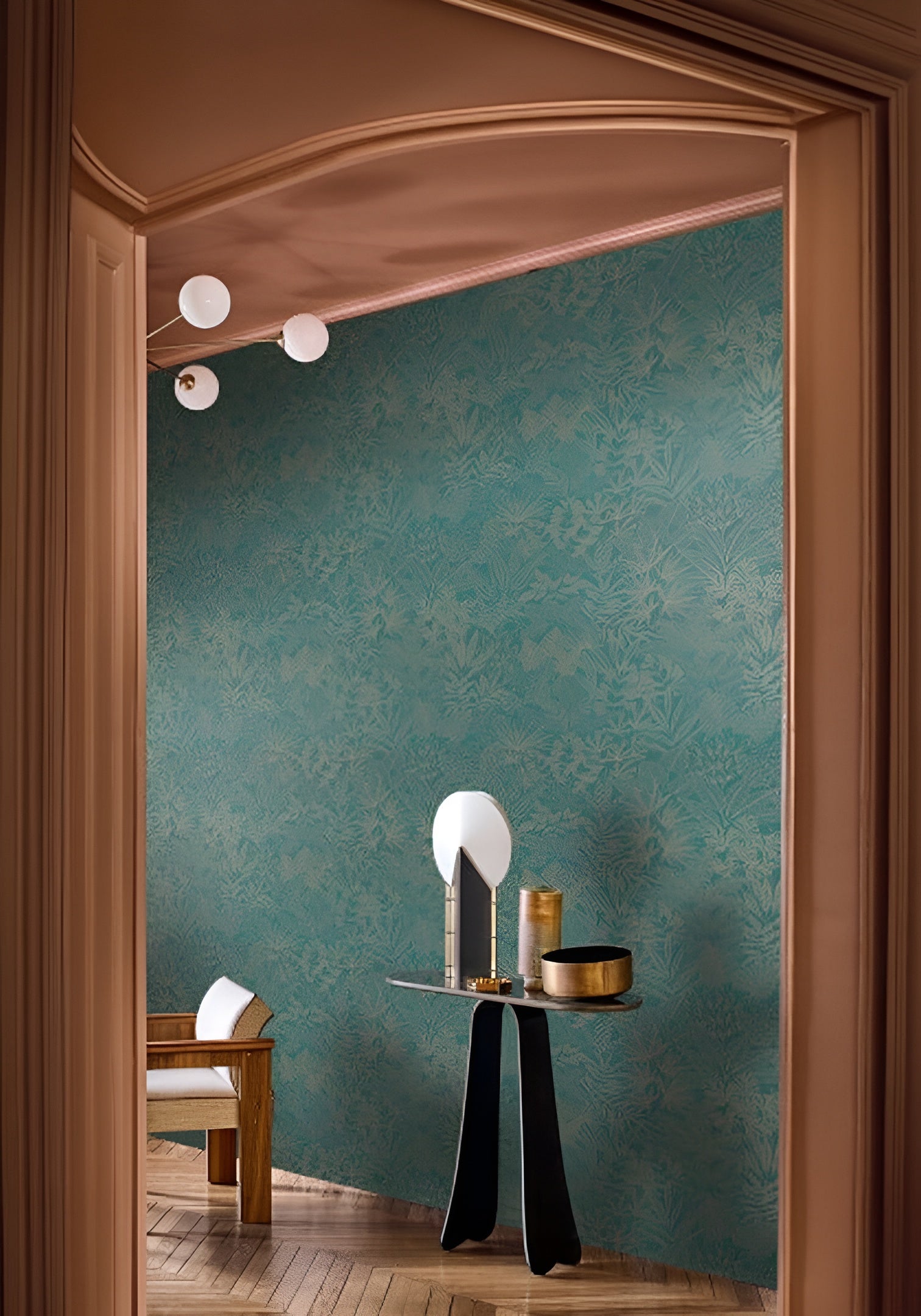 Plant motif wallpaper DOUM - EMERALD/GOLD emerald with gold