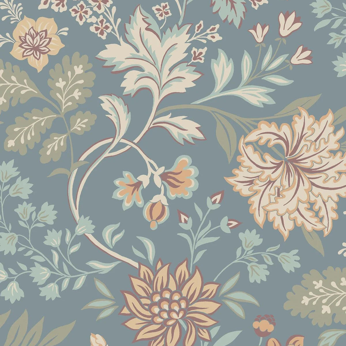 Non-woven paper wallpaper with a floral pattern ALICIA blue with green