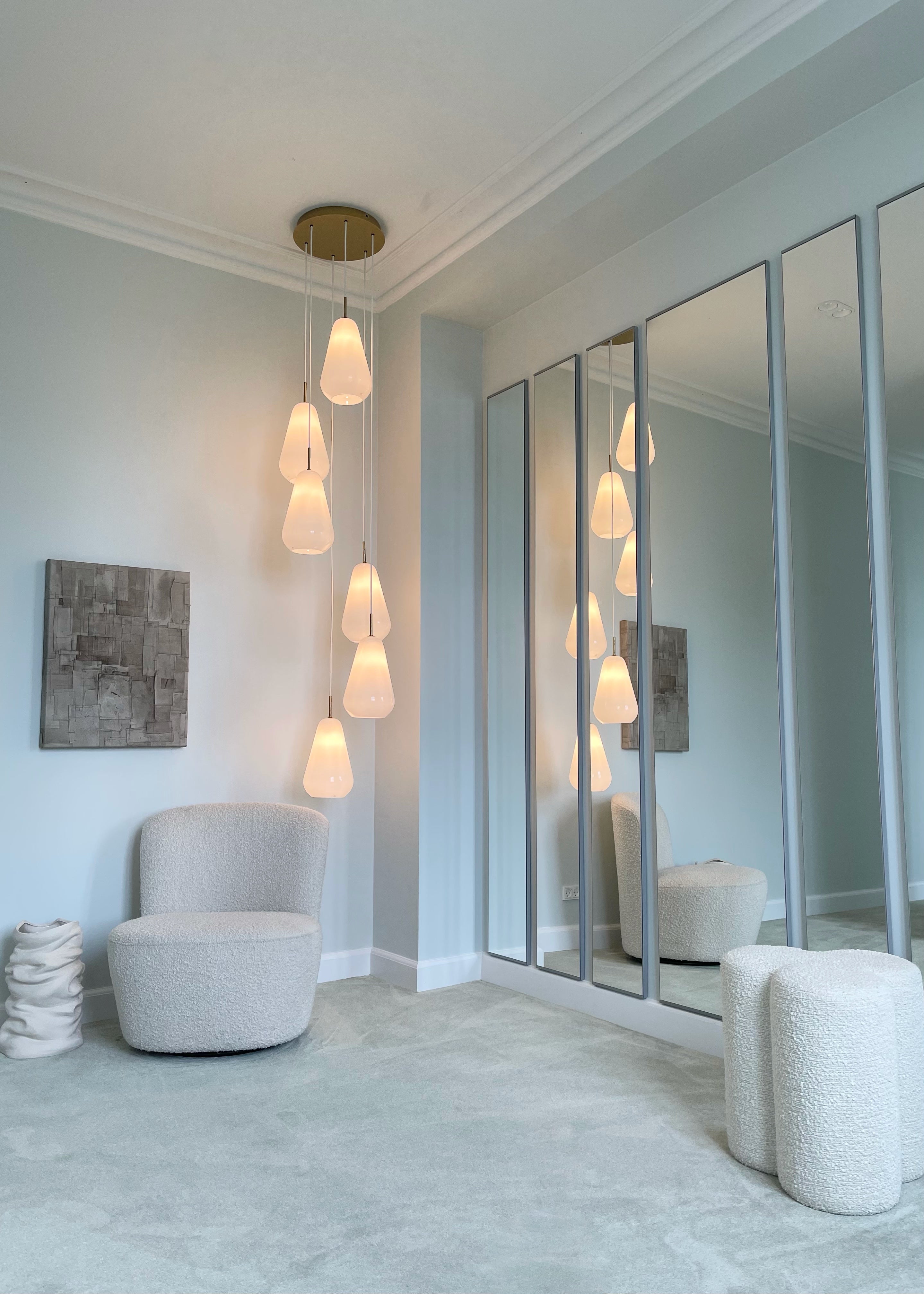 Pendelleuchte ANOLI 6 gold mit opalem Glas