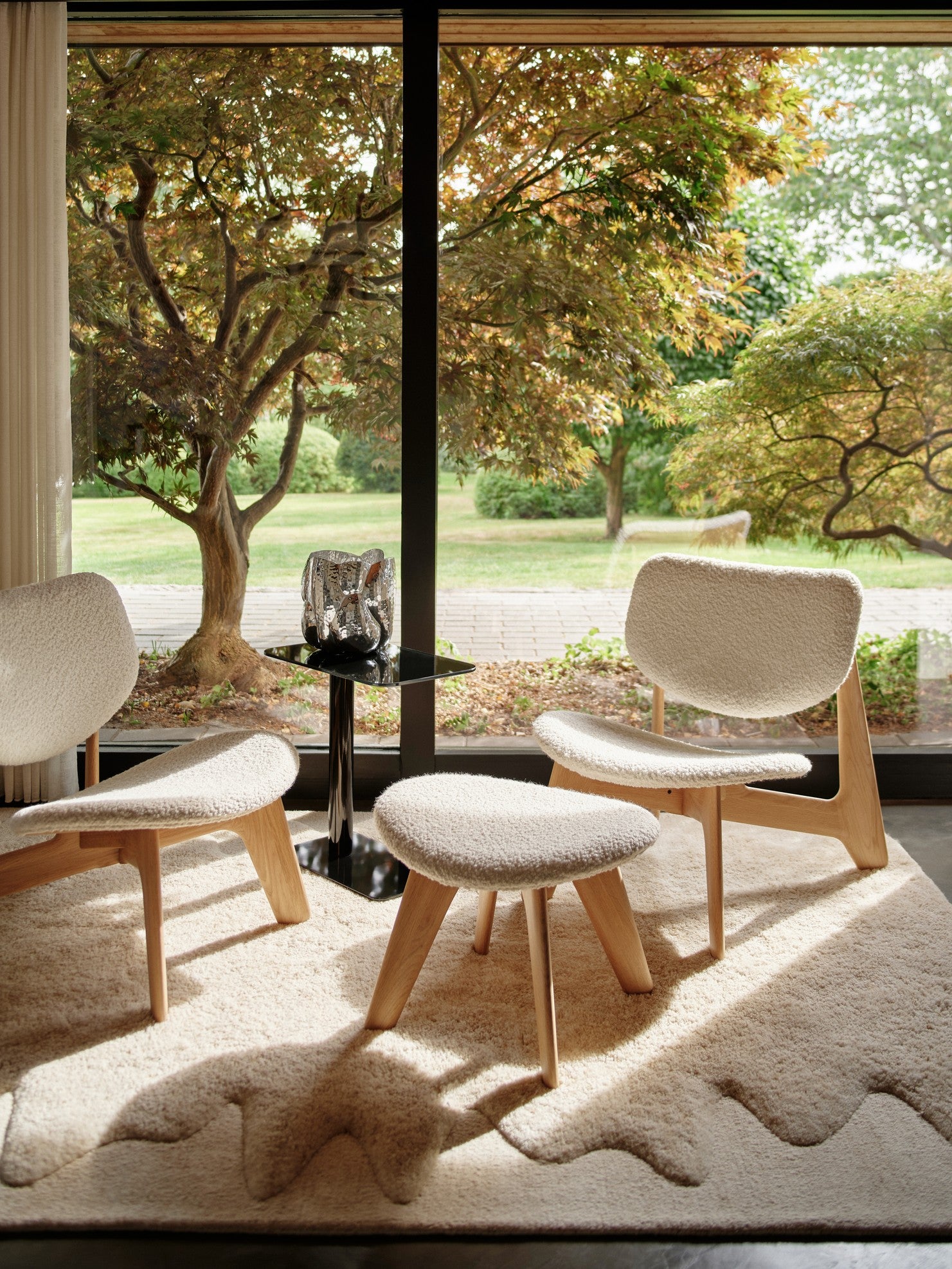 SLAB Armchair in Beige Boucle with Oak Base