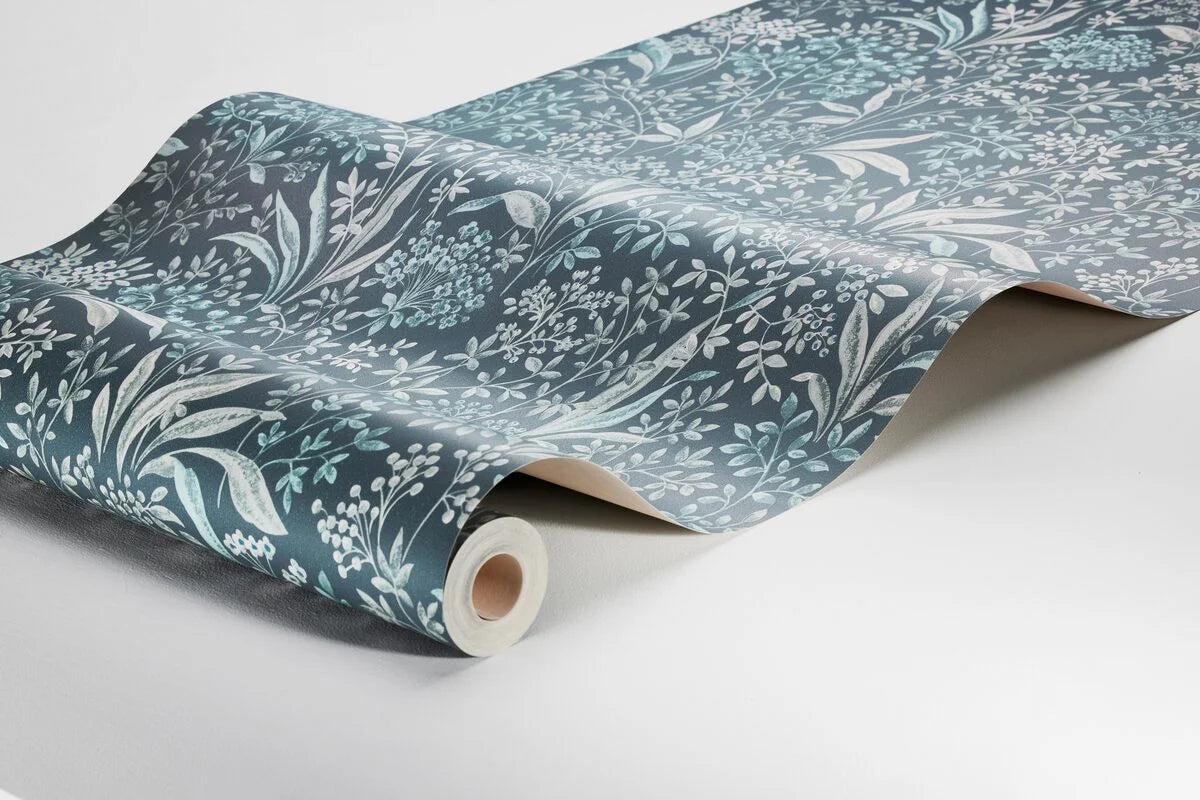 Vlies-Tapete mit pflanzlichem Muster NOCTURNE dunkelblau