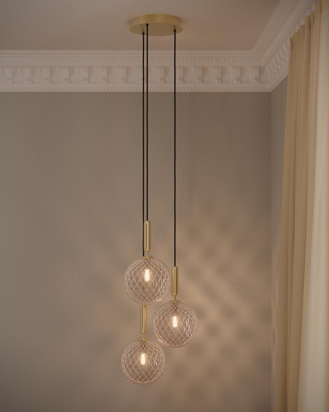 Pendelleuchte MIIRA 3 Messing mit transparentem Glas