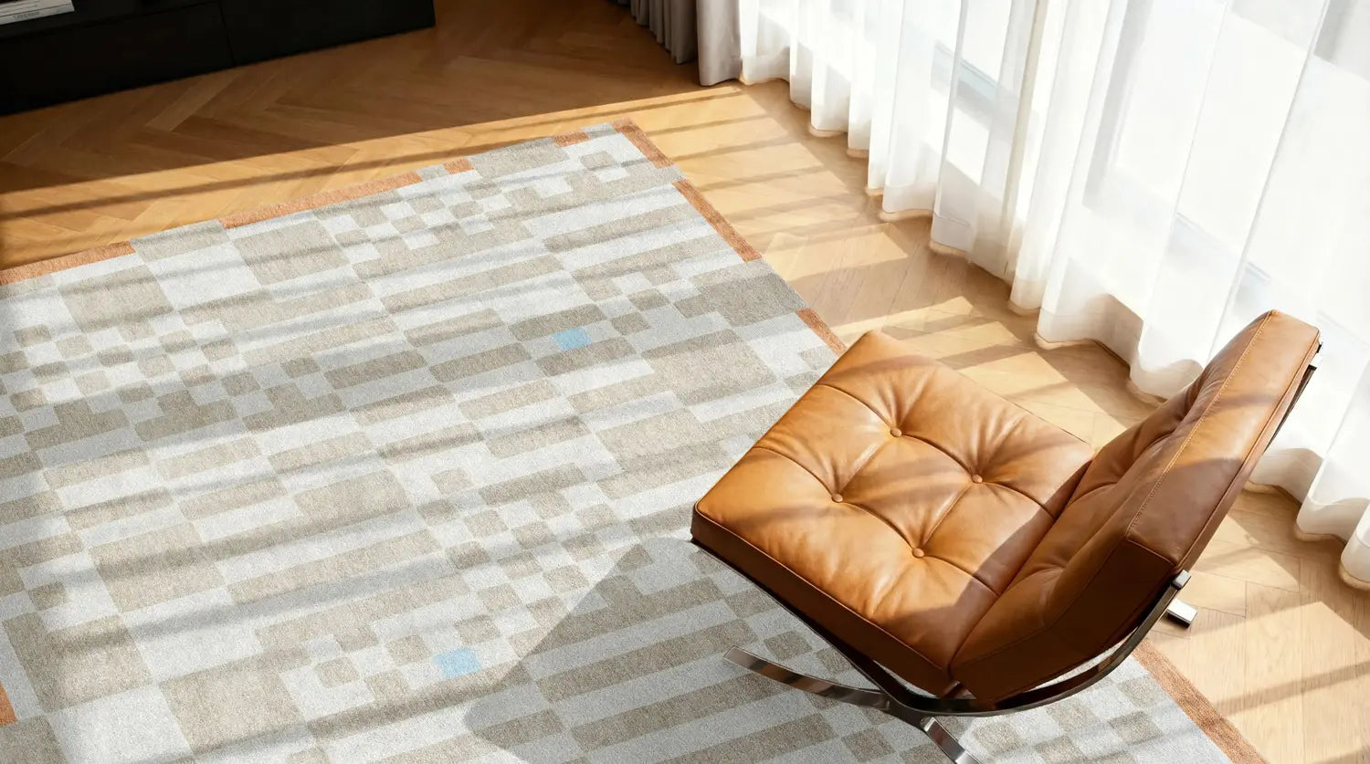 CHESS GREYHOUND Beige Rug with White and Orange