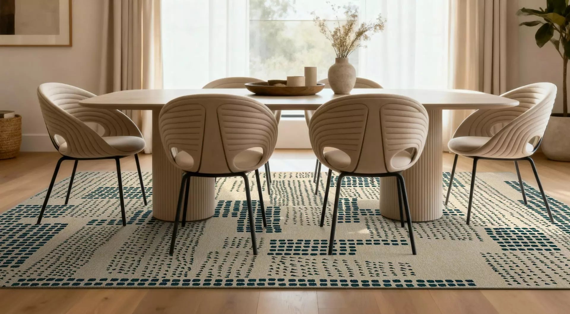 Beige ZEN rug with green