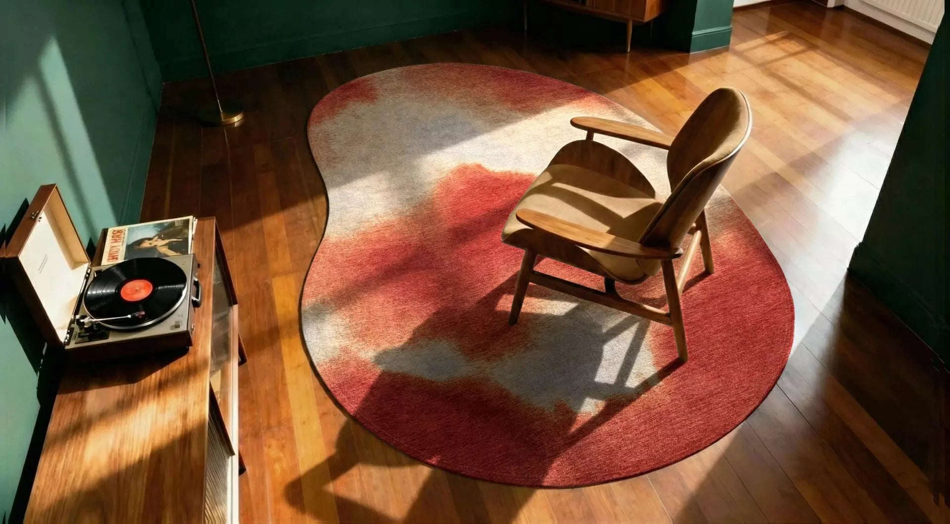 AQUARELLE LEAF Red and Orange Oval Rug