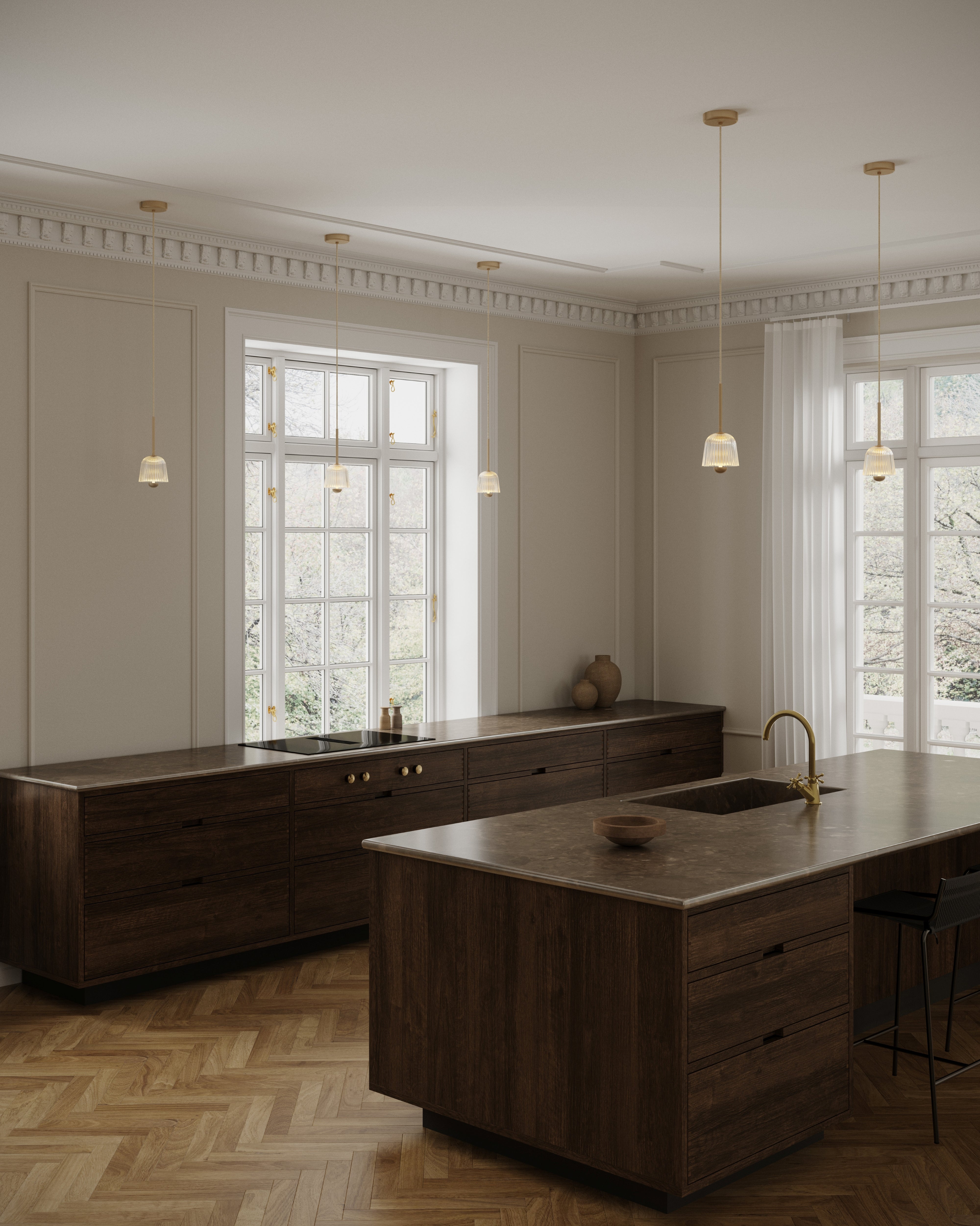 Pendelleuchte ASTEEA gold mit transparentem Design