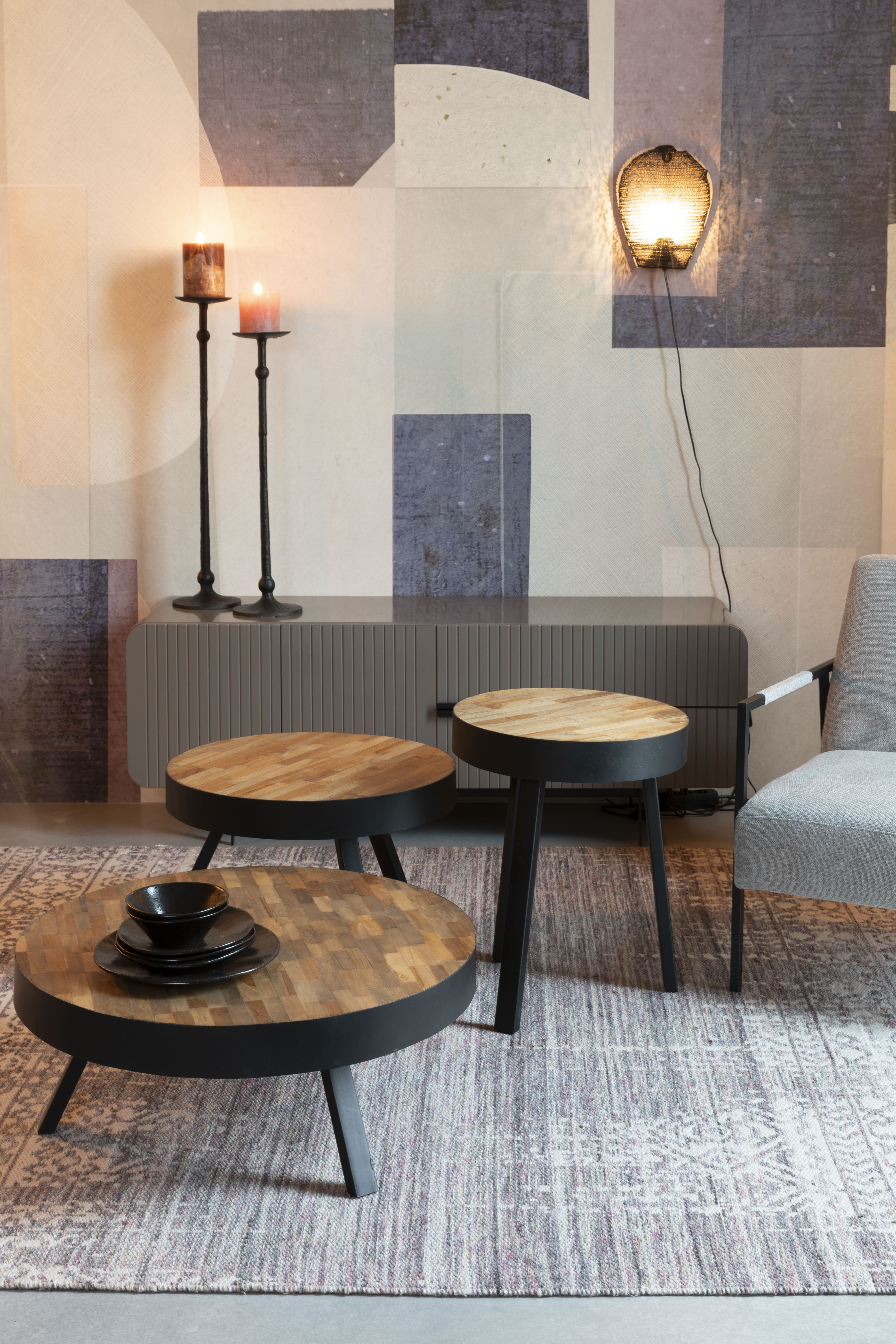 SURI coffee table teak wood with black base