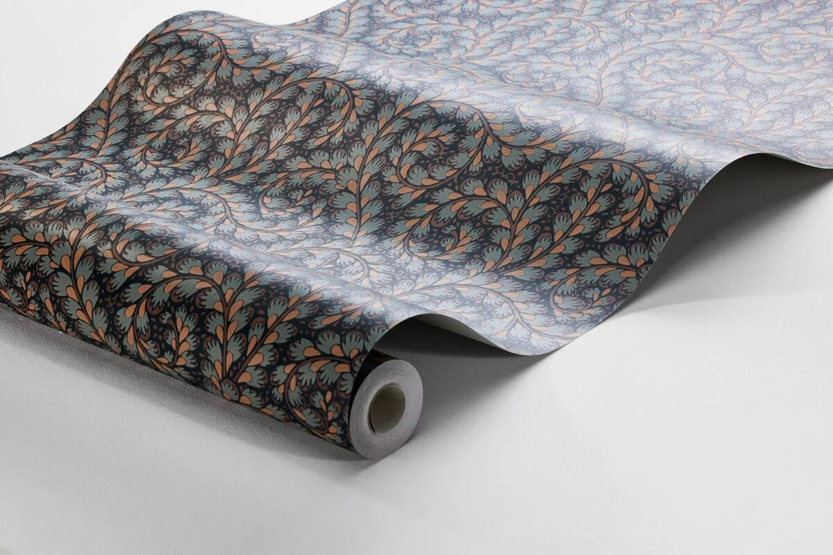 Wild Ferns Blue and Beige Leaf Pattern Wallpaper