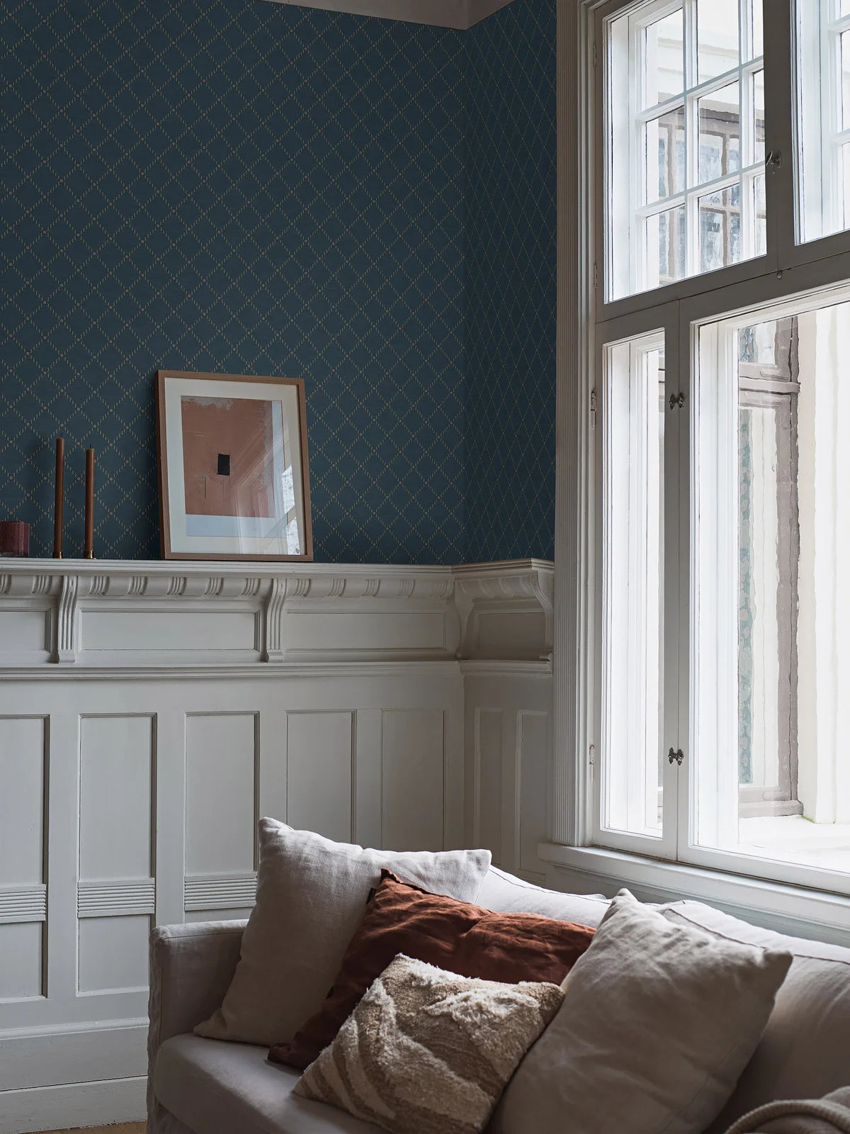 Tapete mit geometrischem Muster GOLDEN TRELLIS navyblau mit Gold