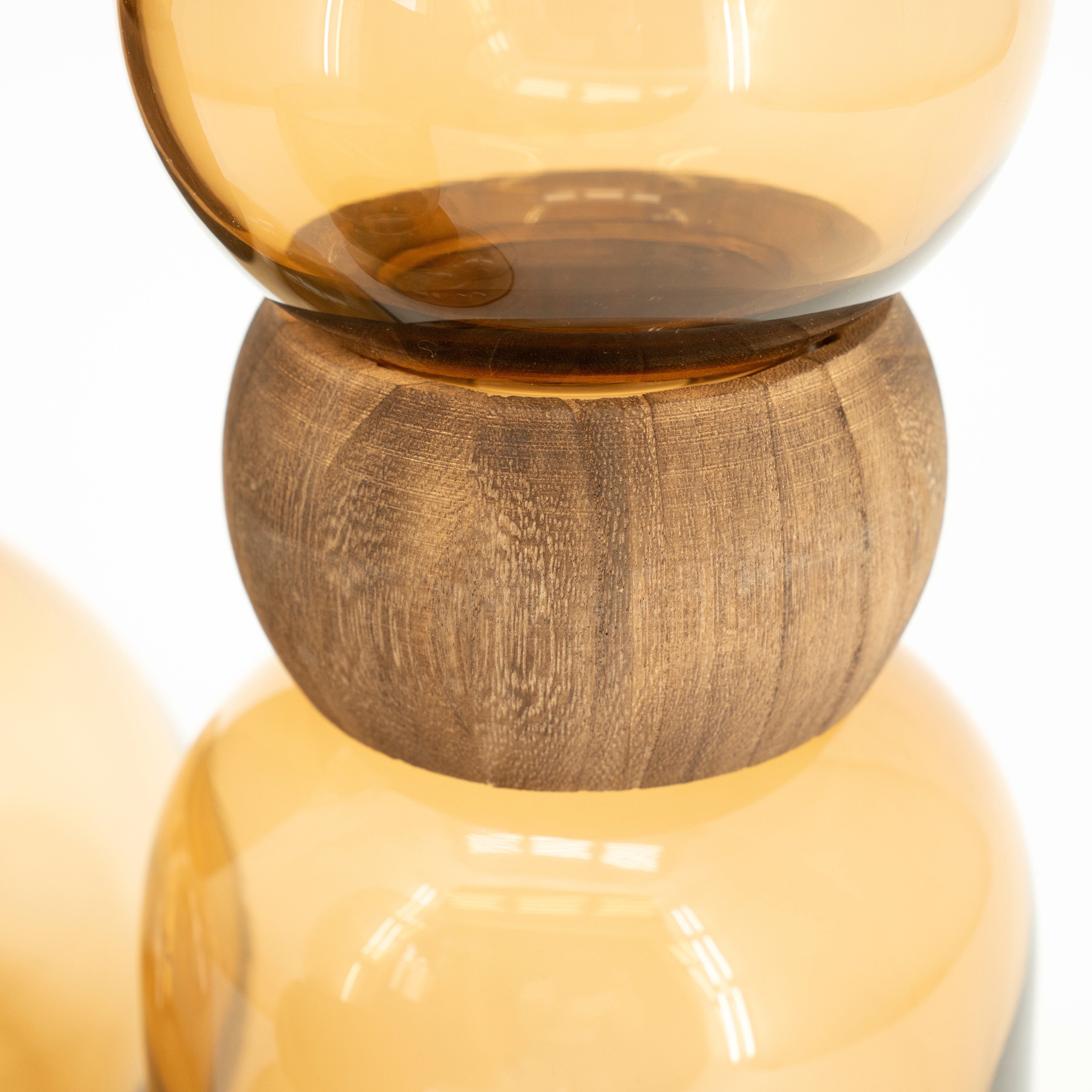 Vase VERRA beige Glas mit Holz