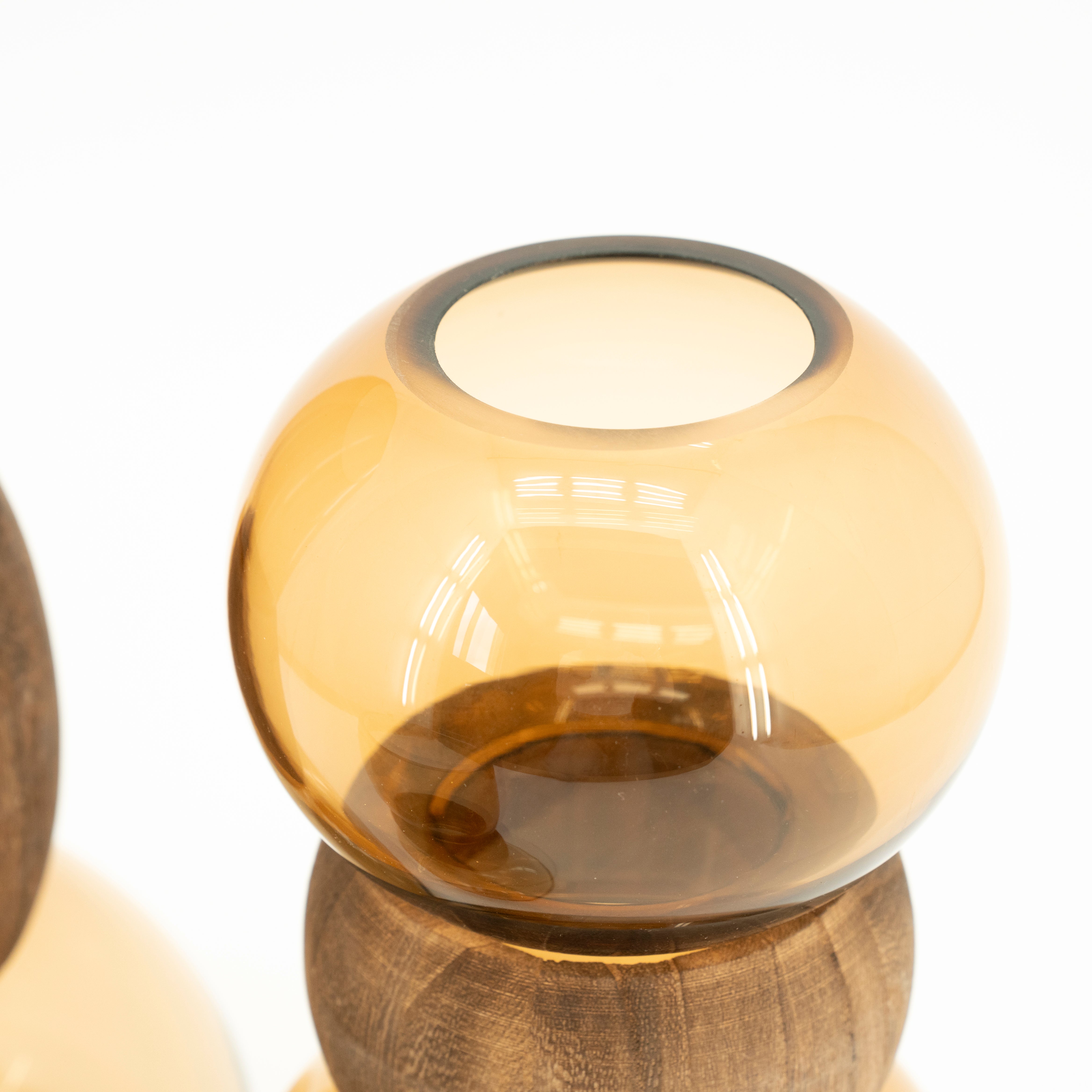 Vase VERRA beige Glas mit Holz