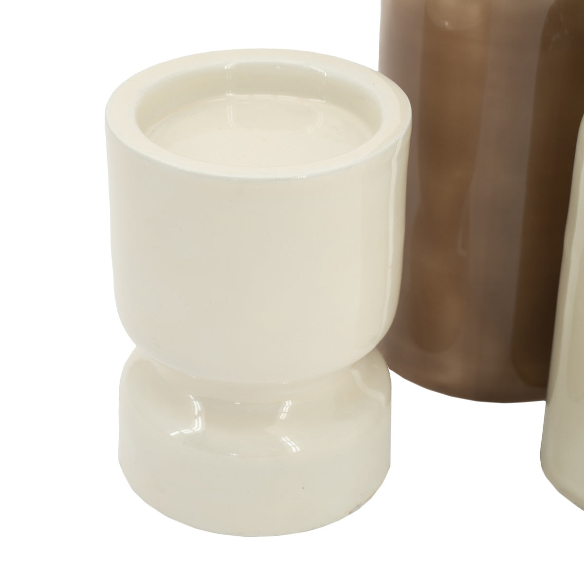 Zweiarmiger Kerzenhalter ROANY DUO in Braun mit Weiß und Beige