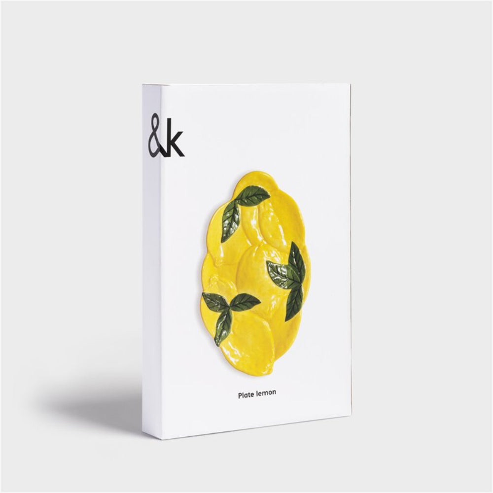 Gelber LEMON Teller mit grünem Rand