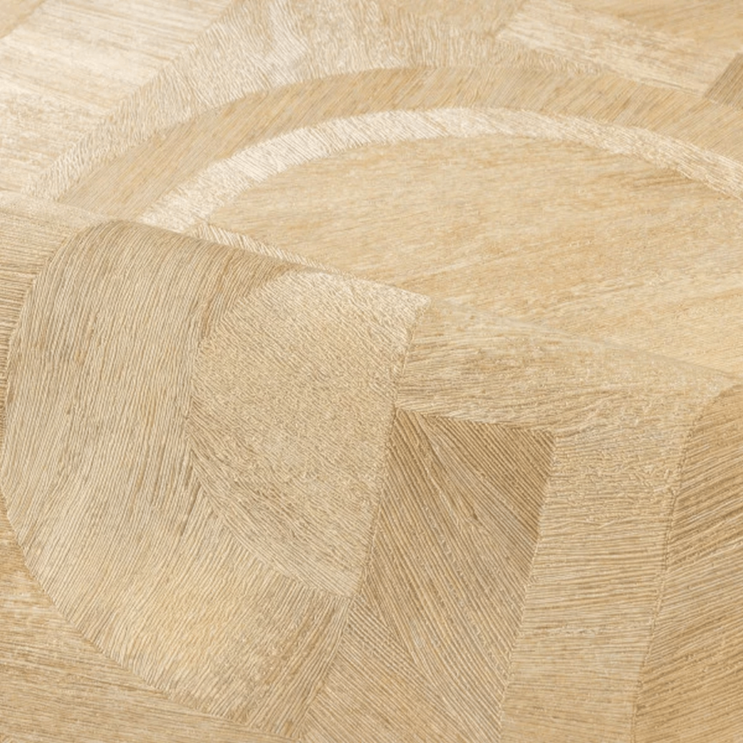 Strukturierte Tapete, die Holz im geometrischen Design mit Mosaikmuster imitiert - INTARSIA - PAILLE goldbeige