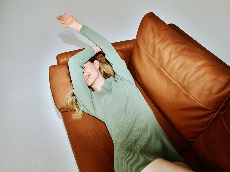 DUNE Leather Sofa for 2 with Black Base