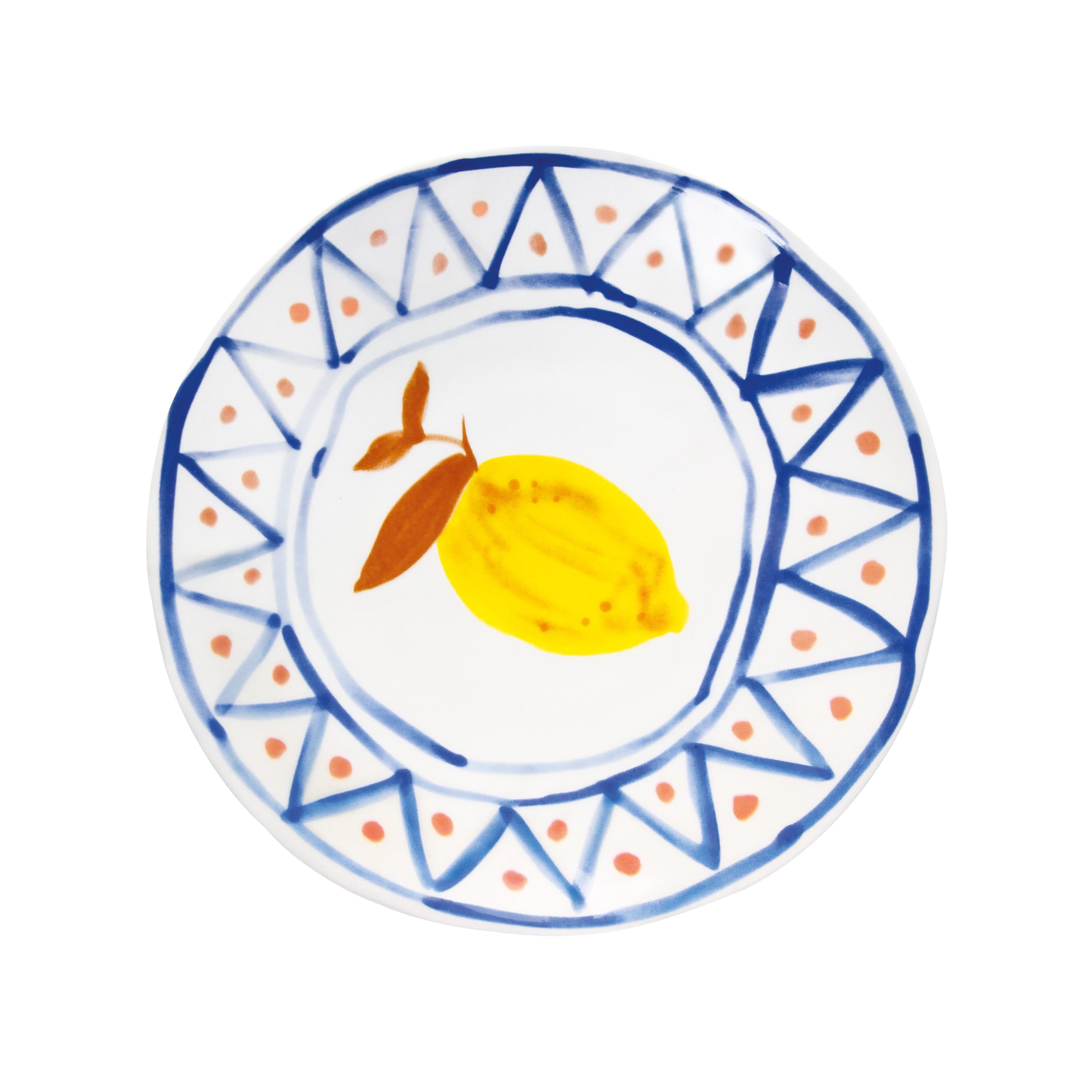 Set von Untertassen LEMON MOROCCAN weiß mit blau und gelb