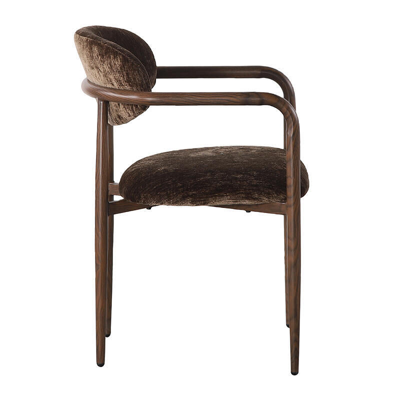 SAKE Armchair in Brown with Dark Wooden Base