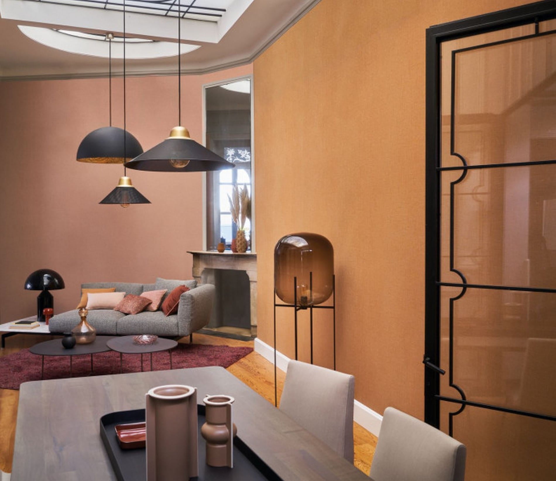 Structural wallpaper resembling woven canvas FILIN - CELADON mint green