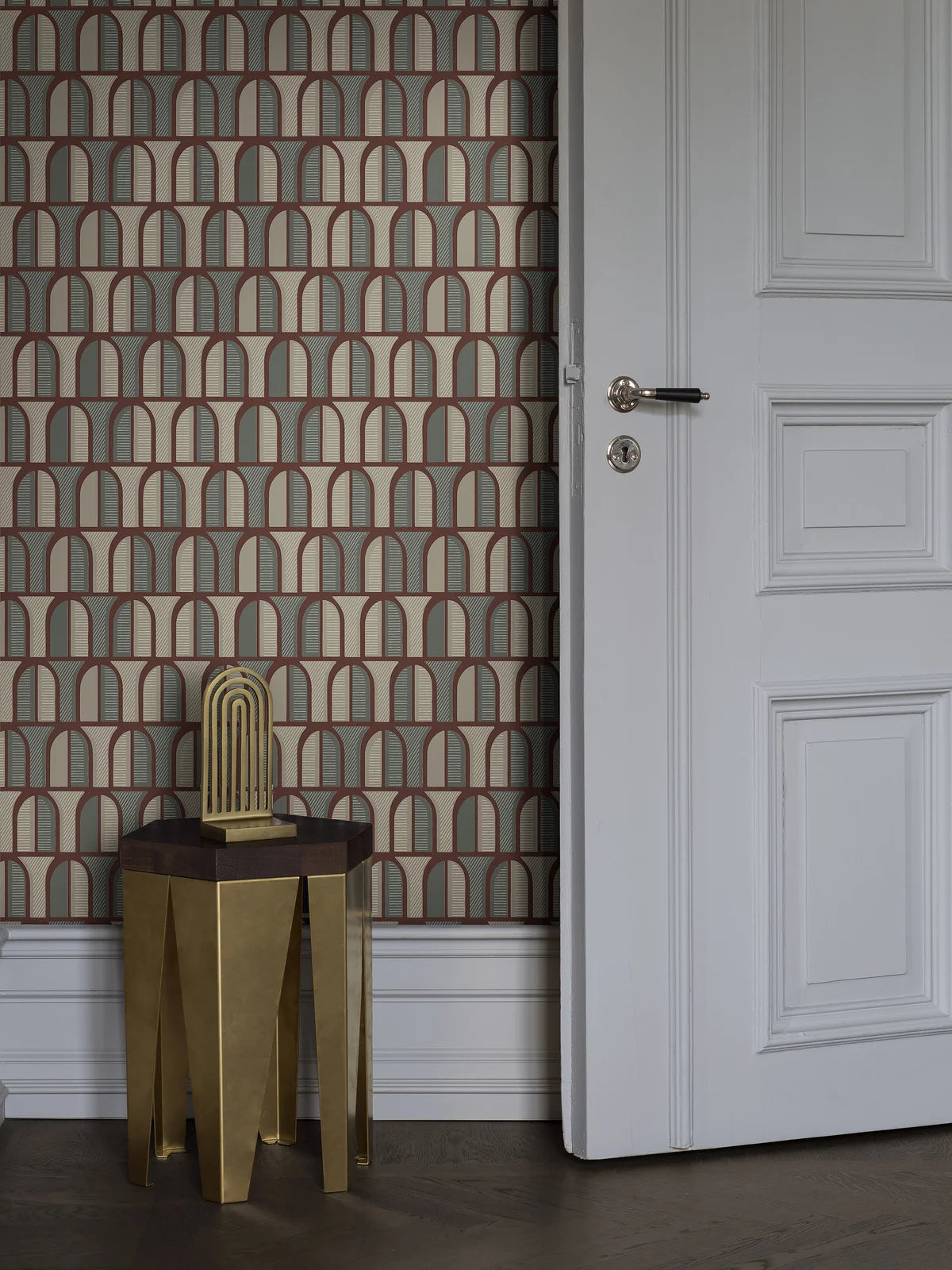 Vlies-Tapete mit geometrischem Muster VENICE in Grün und Beige