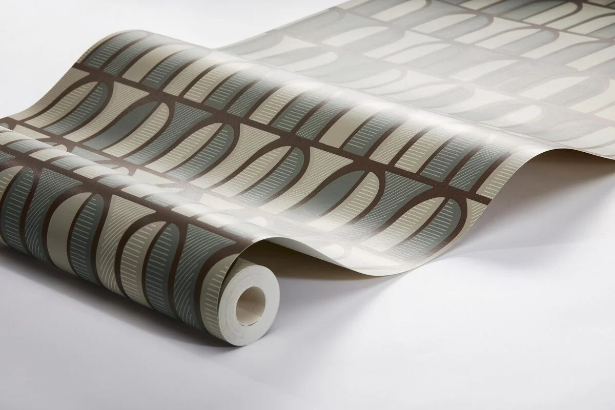 Vlies-Tapete mit geometrischem Muster VENICE in Grün und Beige