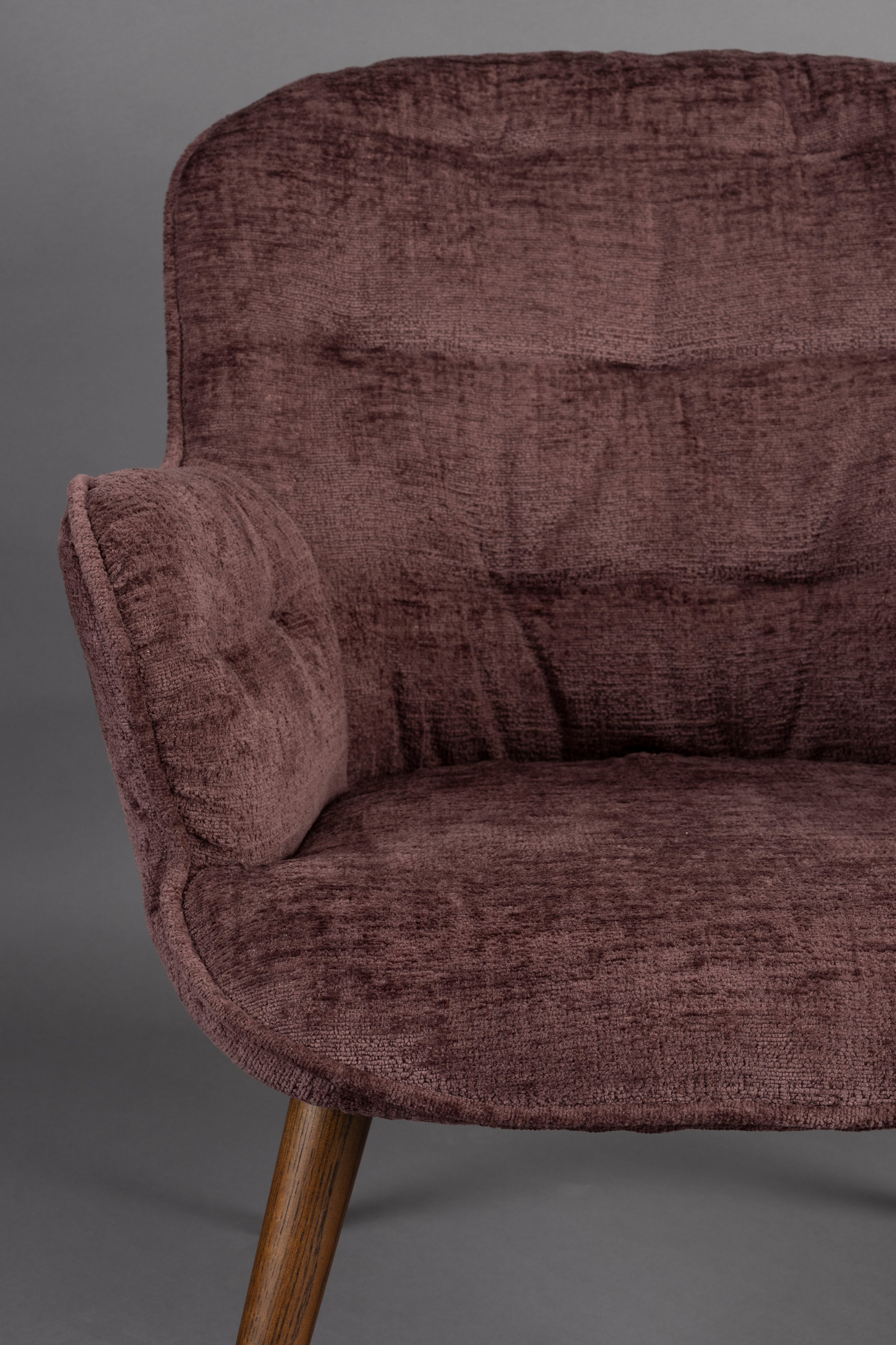 LENN Plum Velvet Armchair with Wooden Base