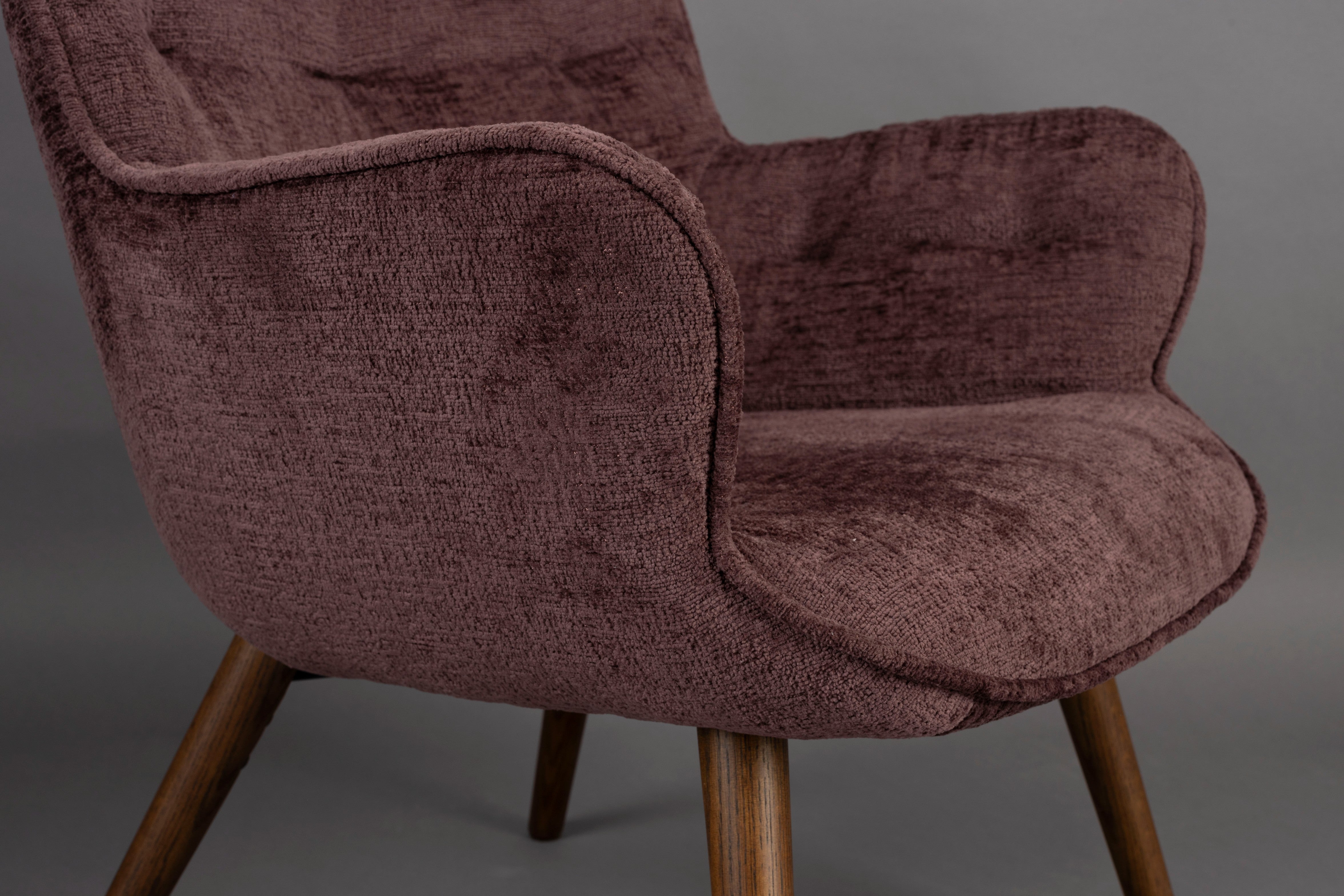 LENN Plum Velvet Armchair with Wooden Base