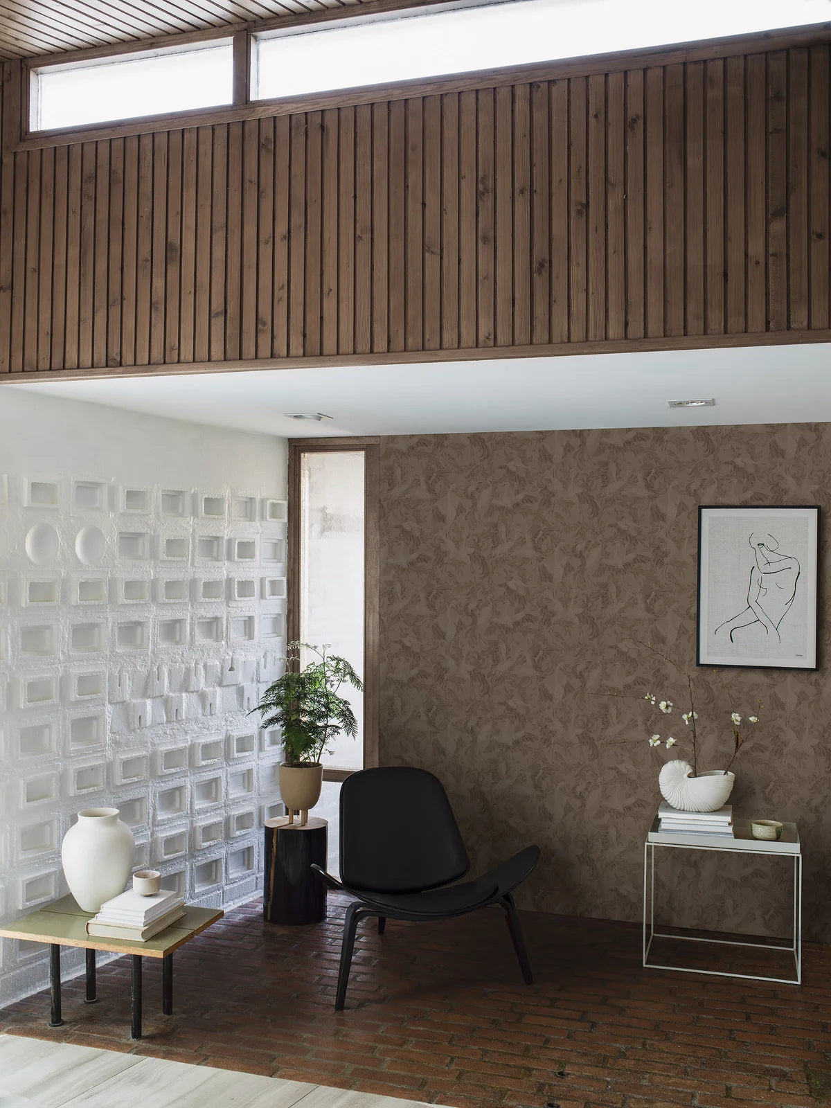 Tapete mit tierischem Motiv von Vögeln DANCING CRANE braun