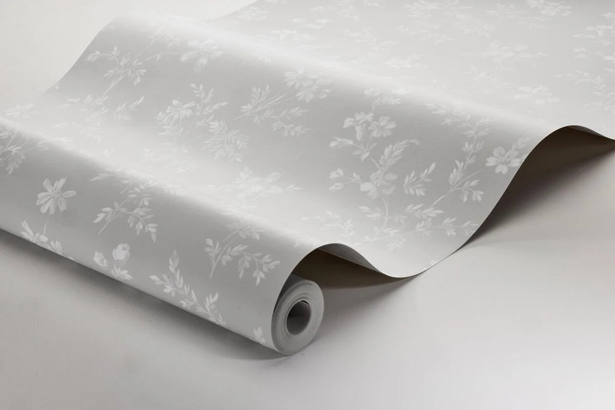 Gray floral motif wallpaper ÄNGSBLOMMA with white