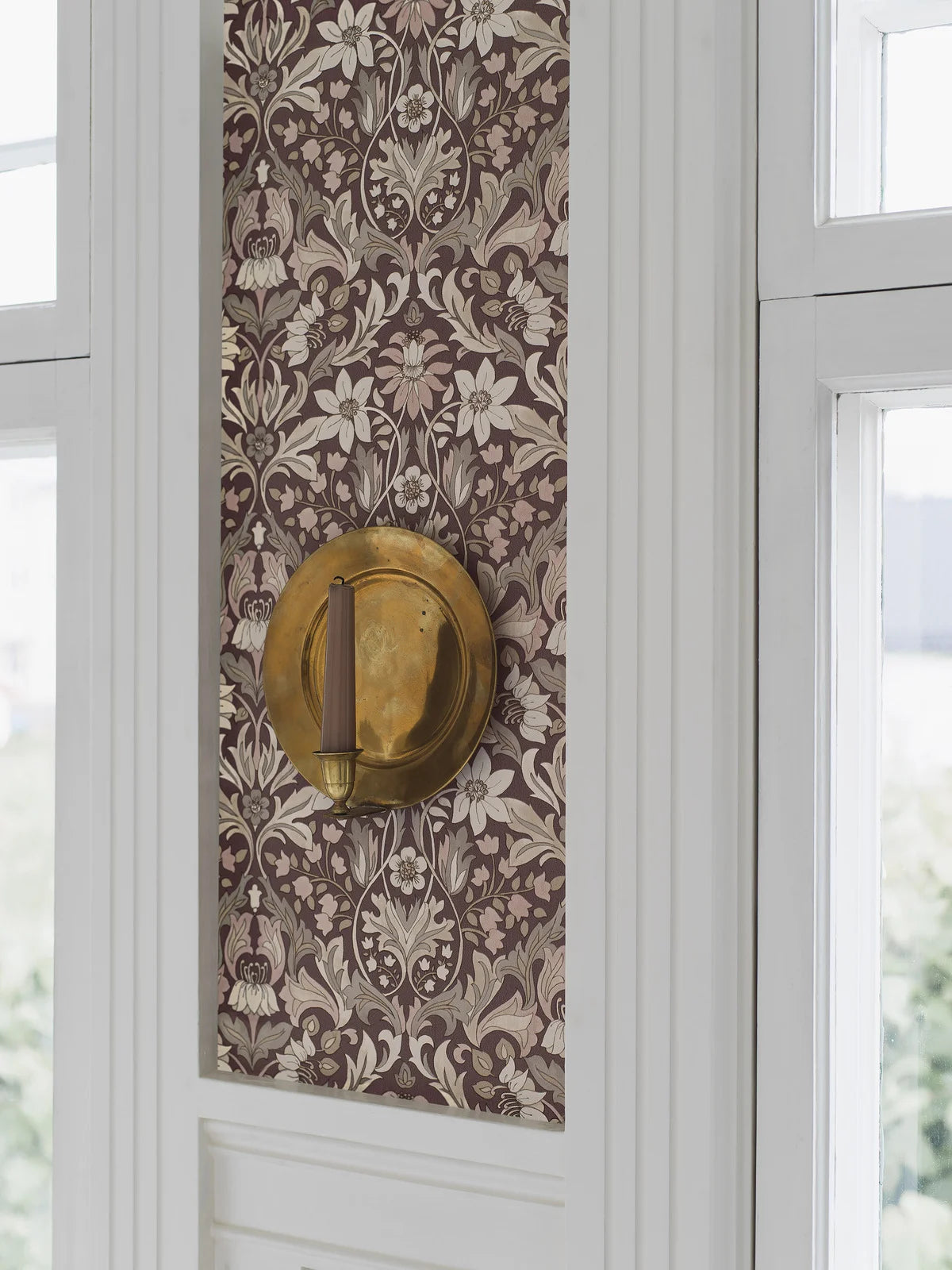 BLOMSTERFRÖJD Burgundy Floral Pattern Wallpaper with Beige